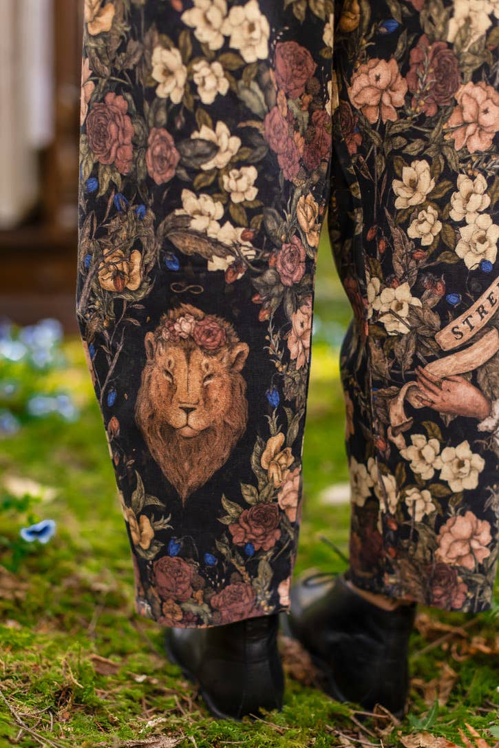 Lionheart Linen Crop Artist Pant w/ florals & Narnia print - Out of the Blue