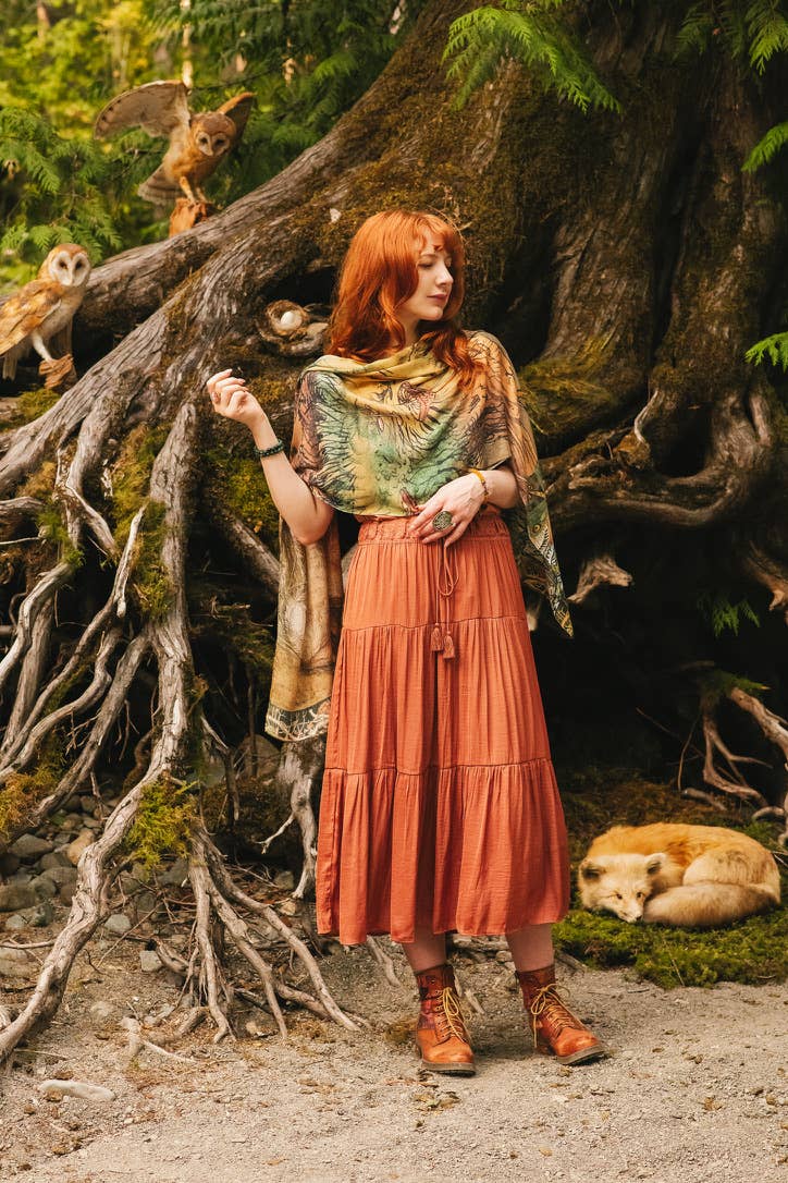 Woodland Wisdom Bohemian Scarf with Florals, Rabbit & Moths - Out of the Blue