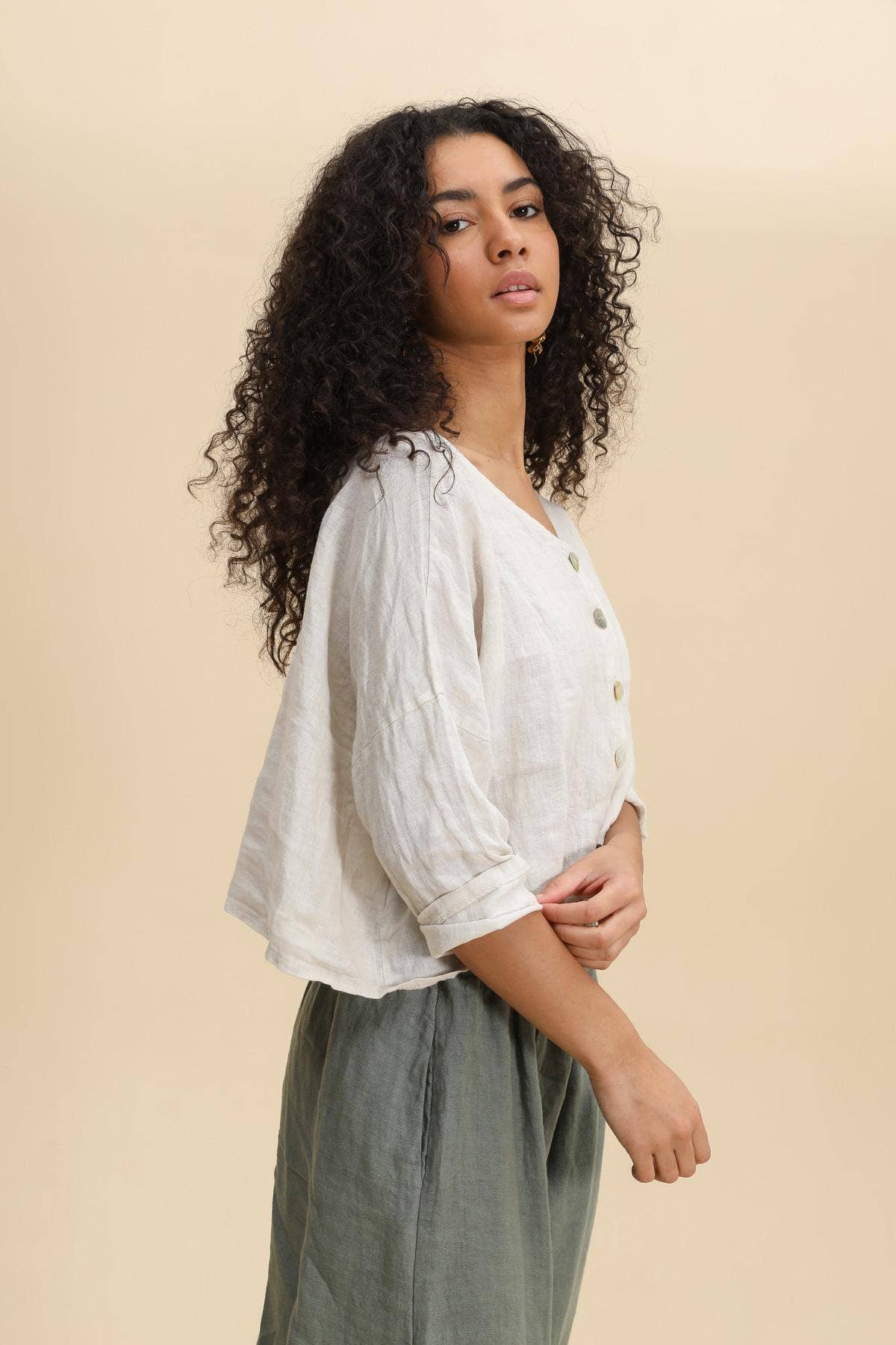 Cropped Linen Blouse - Out of the Blue