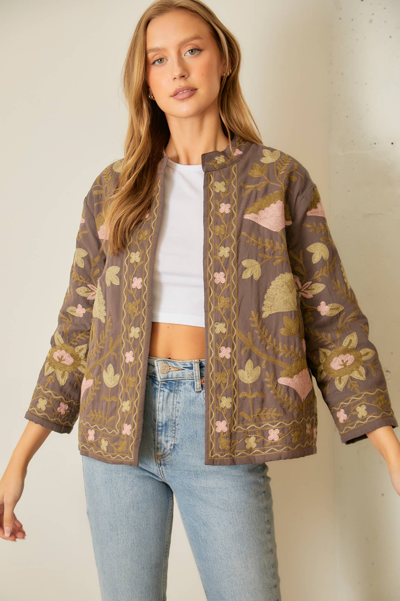 FLORAL PRINTED COTTON SLUB JACKET