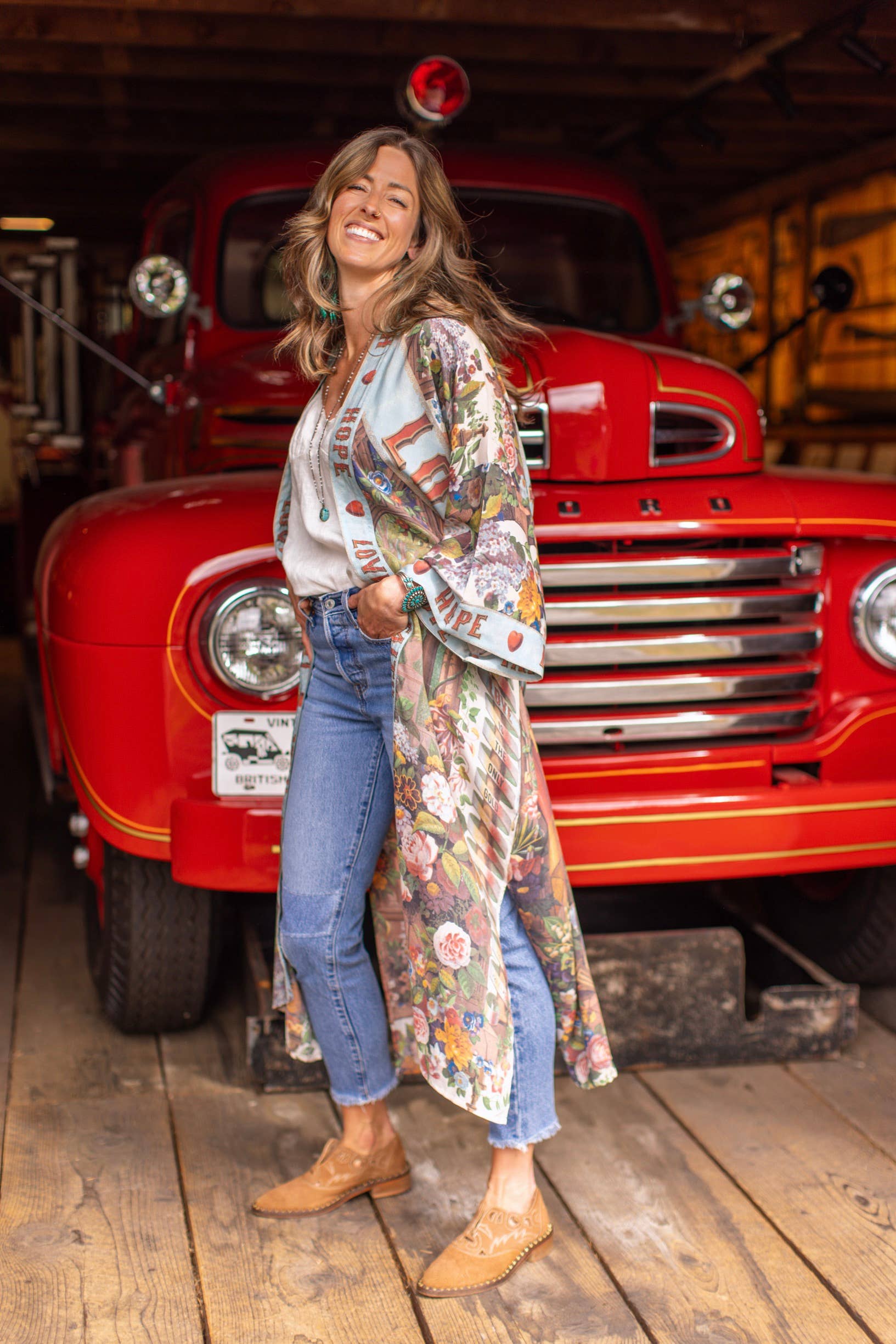 Love Language Printed Long Duster Bamboo Kimono Robe - Out of the Blue