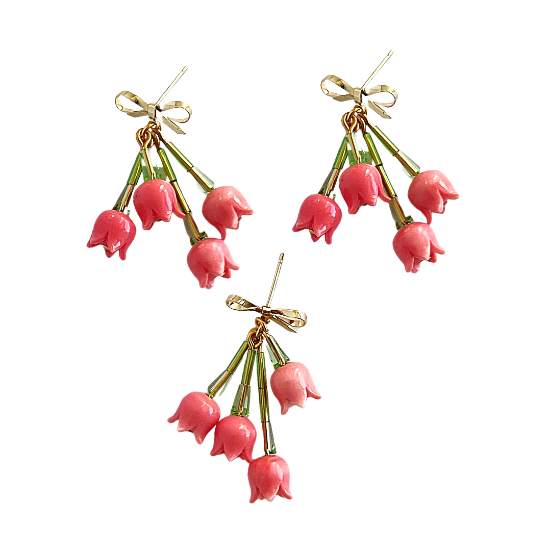 Upside Down Peach Tulips Bouquet Earrings