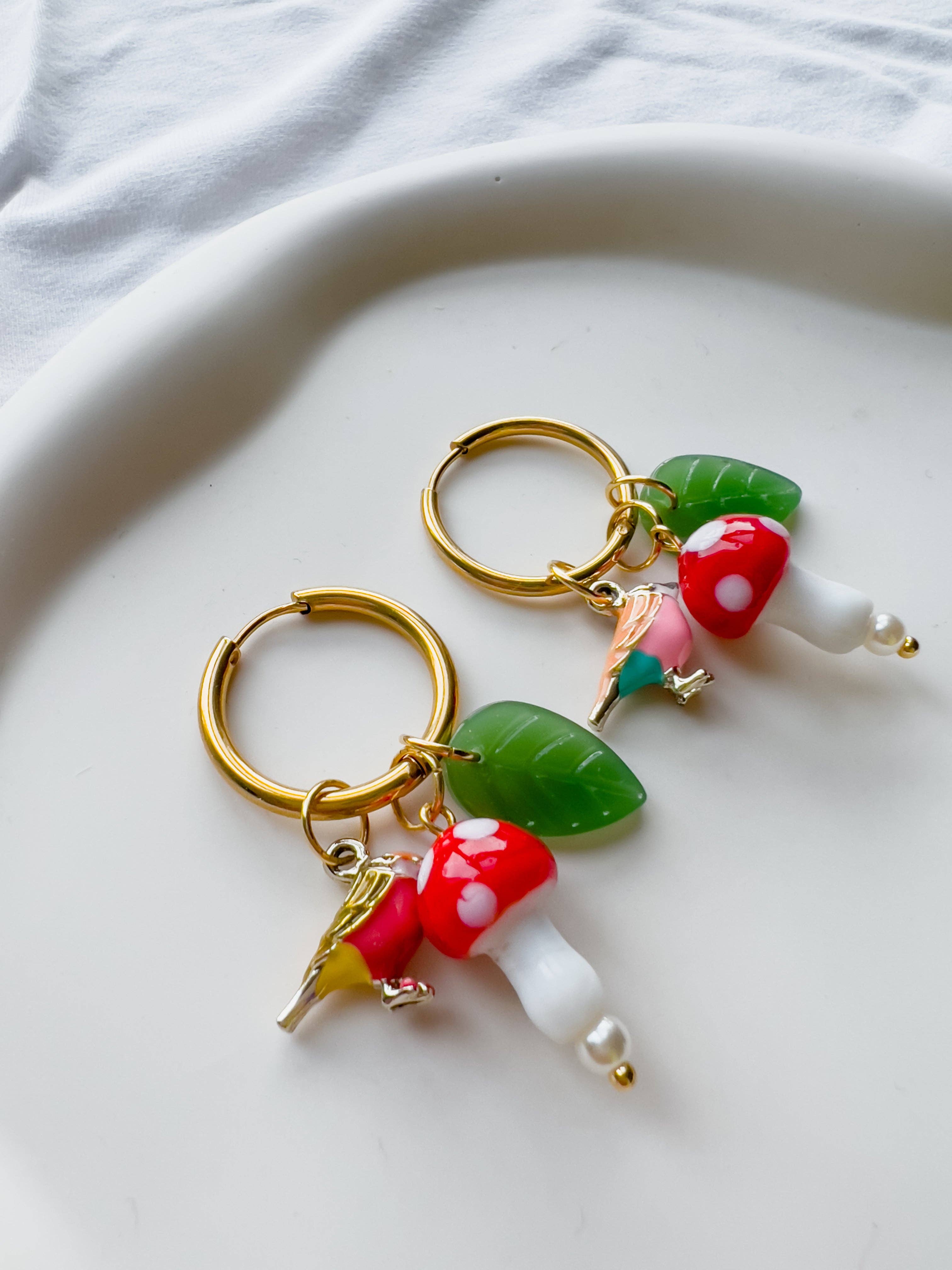 Birds and Mushrooms Earrings