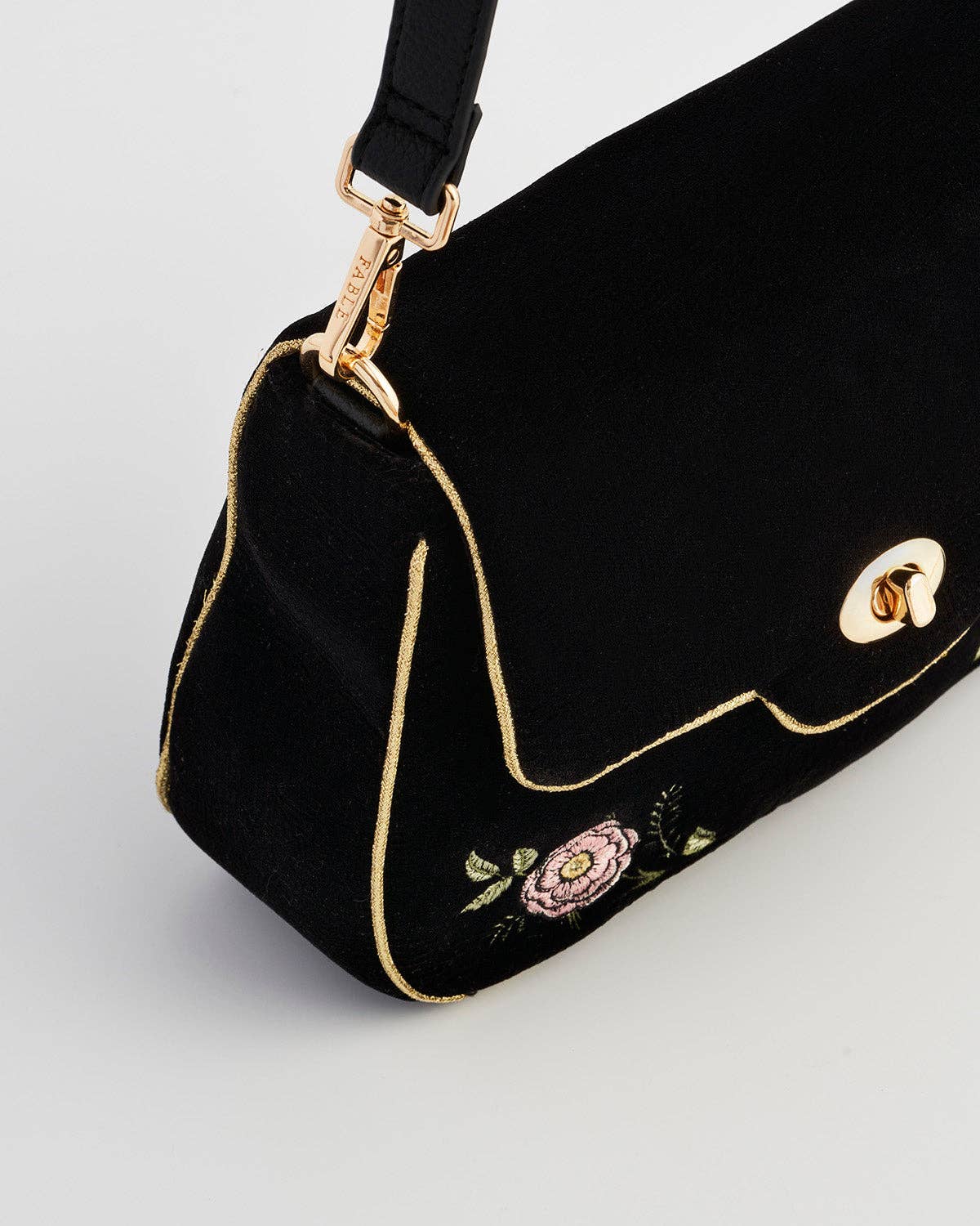 Rose Embroidered Black Clutch
