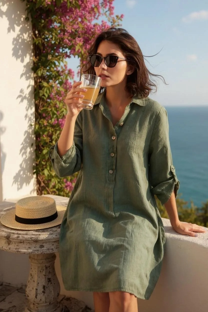 Mary Linen Shirt Dress - Out of the Blue