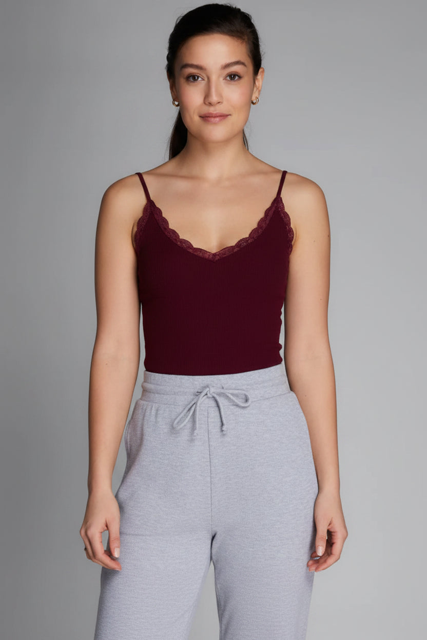 Bamboo Lace Trim Tank - Out of the Blue