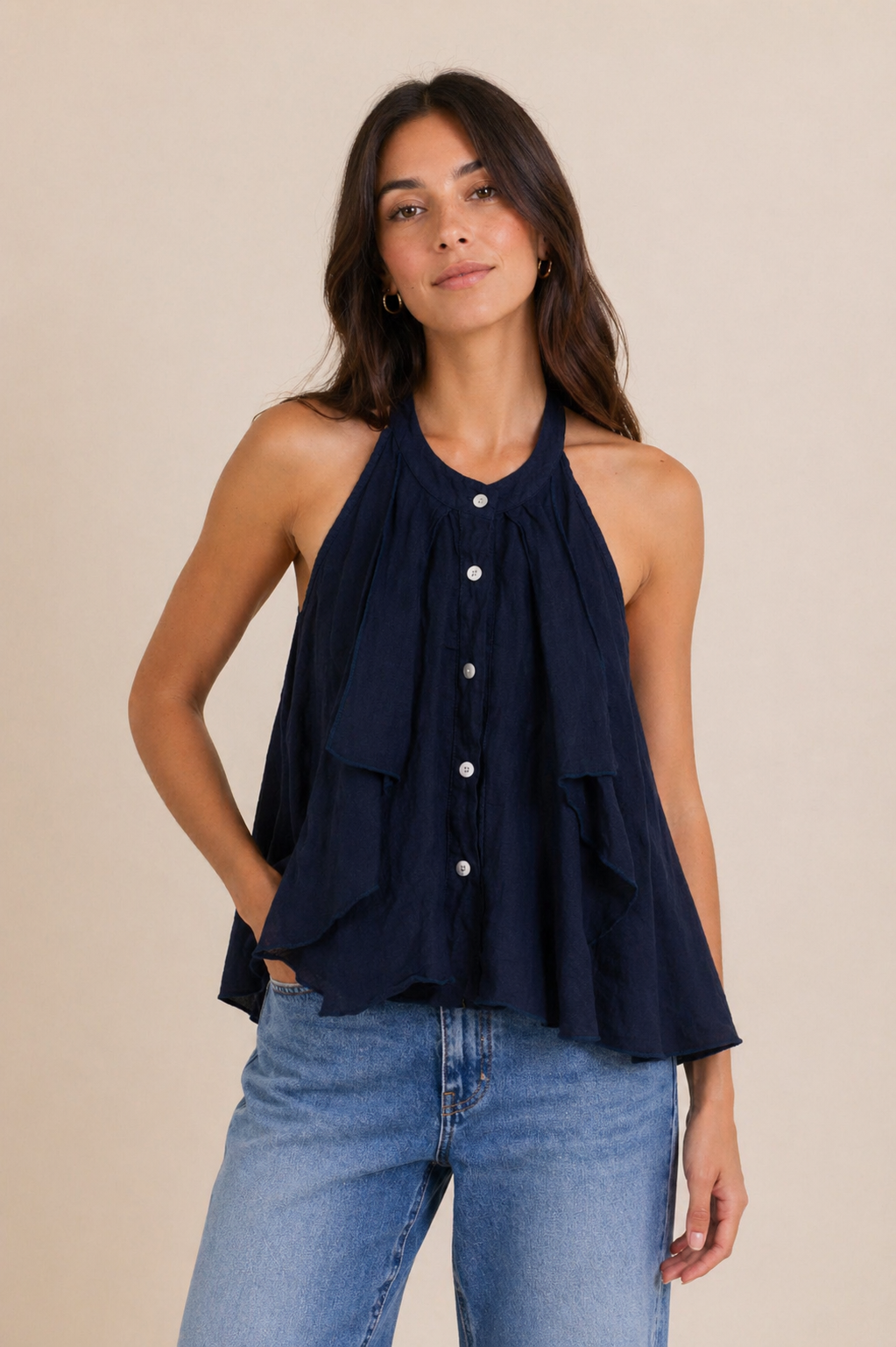 Avery Linen Top - Out of the Blue