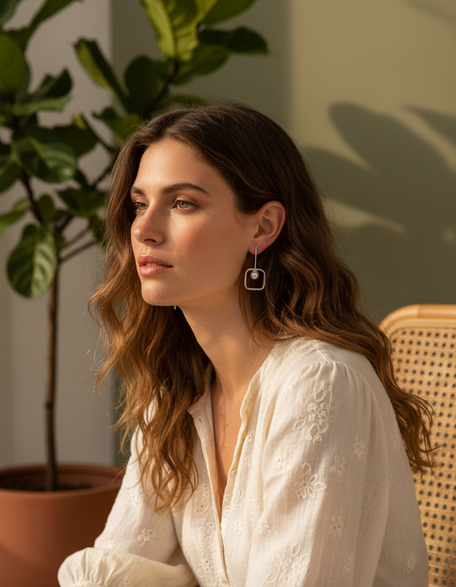 Box Pearl Sterling Silver Earrings