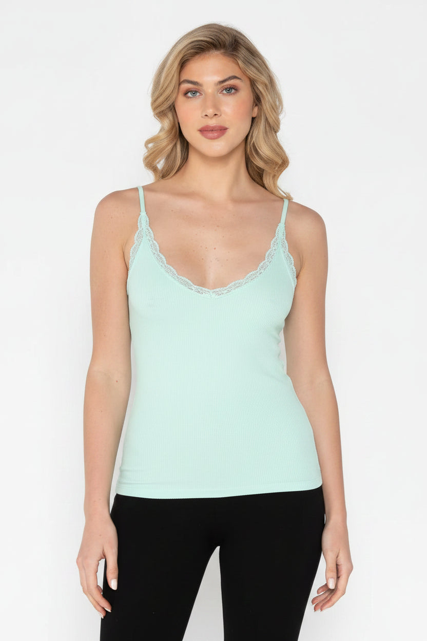 Bamboo Lace Trim Tank - Out of the Blue