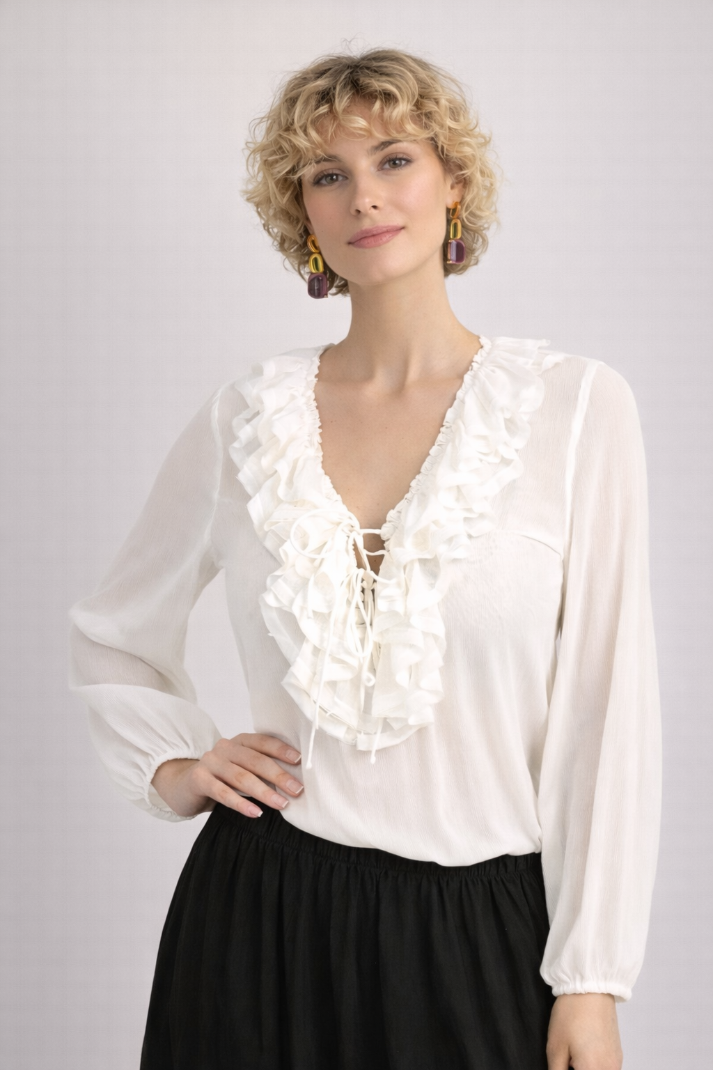 Sheer  Ruffle Blouse - Out of the Blue