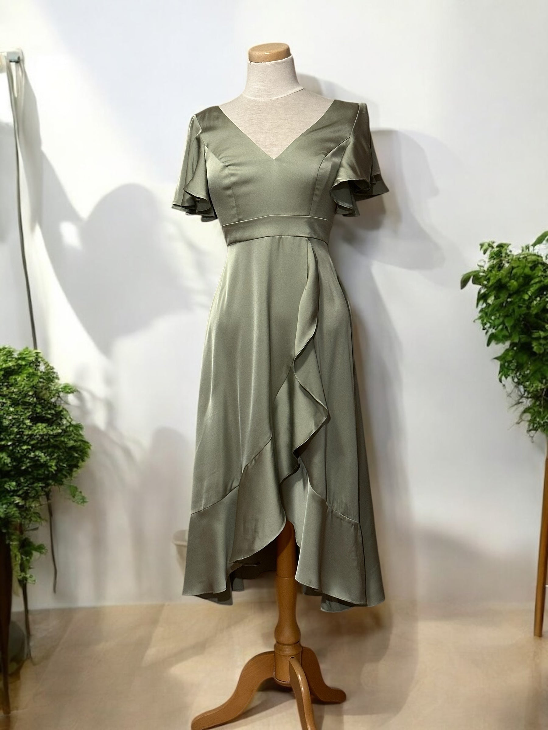 Satin Tea Length Dress - Out of the Blue