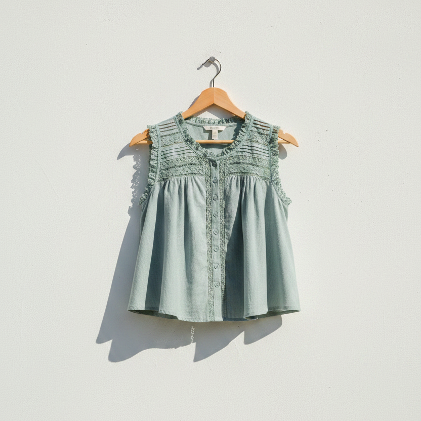 COTTON LACE RUFFLE BLOUSE