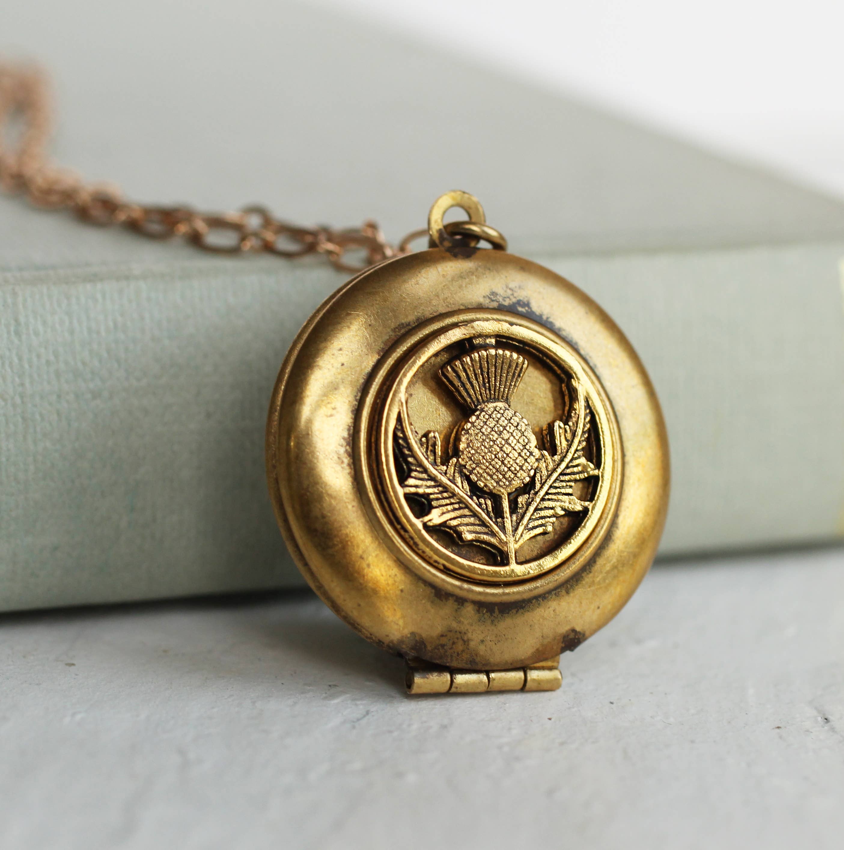 Gold Thistle Flower Locket - Out of the Blue
