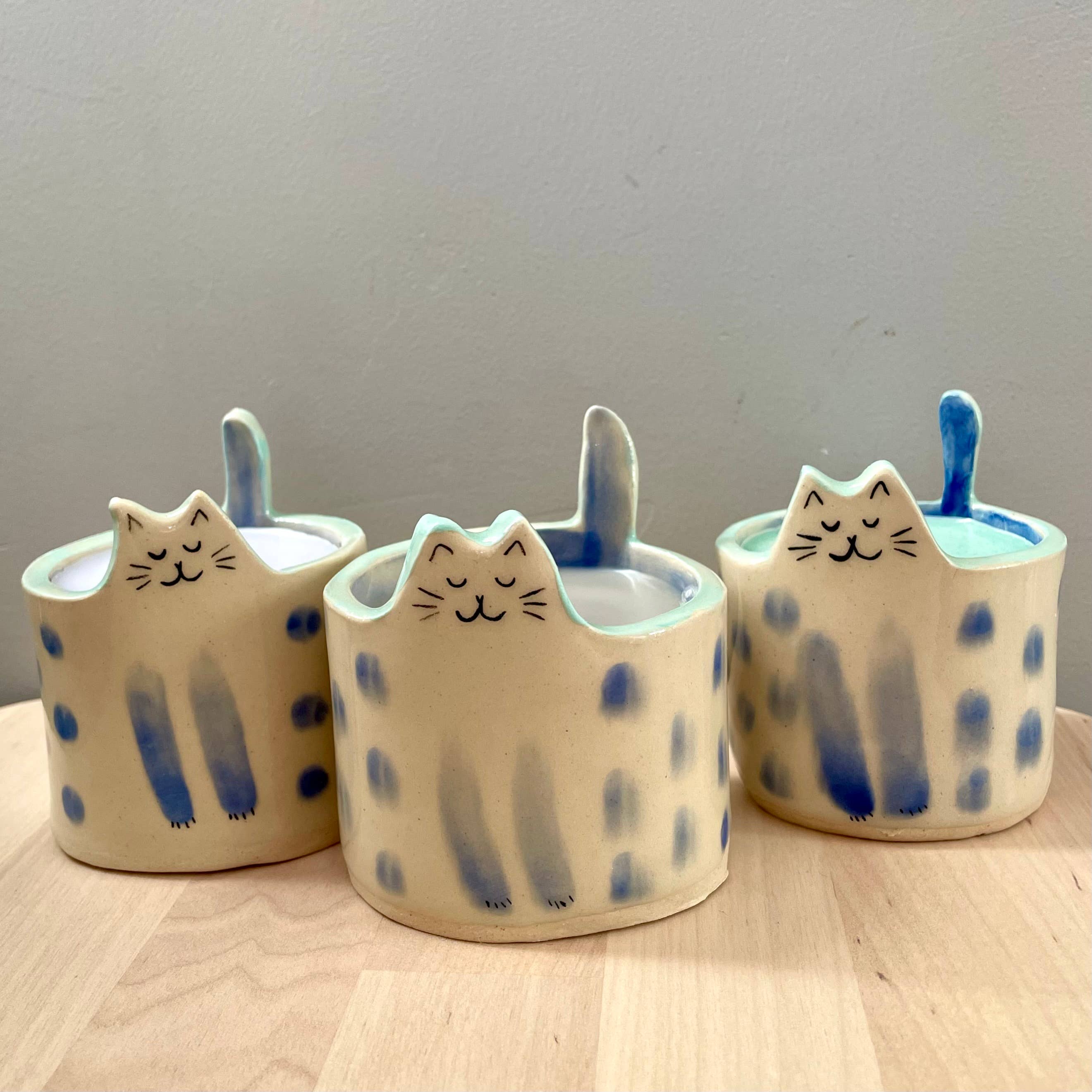 Artisan Soy Wax Candle in Reusable Ceramic Cat Container  - Out of the Blue