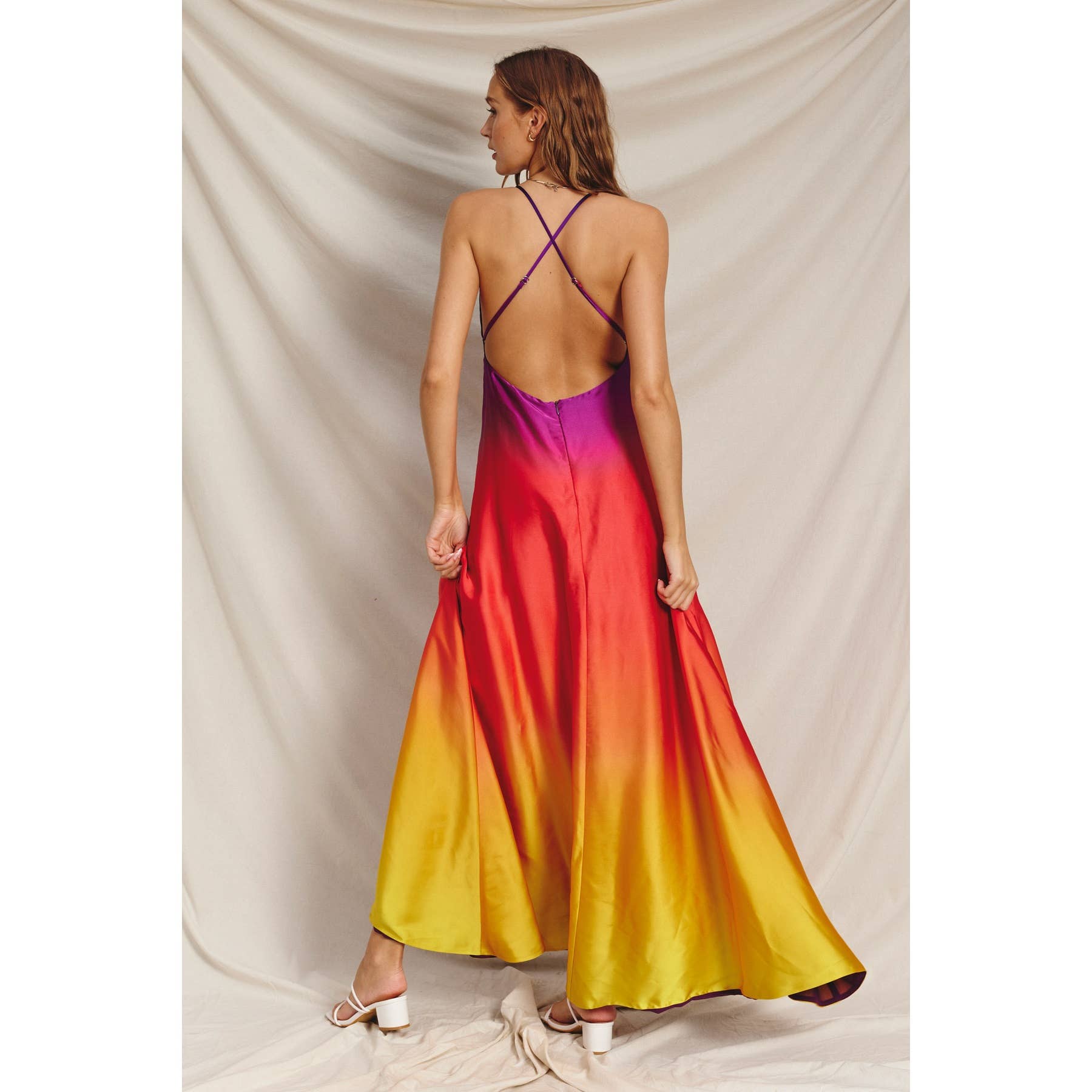 Radiance Ombre Open Back Plunging Maxi Dress - Out of the Blue