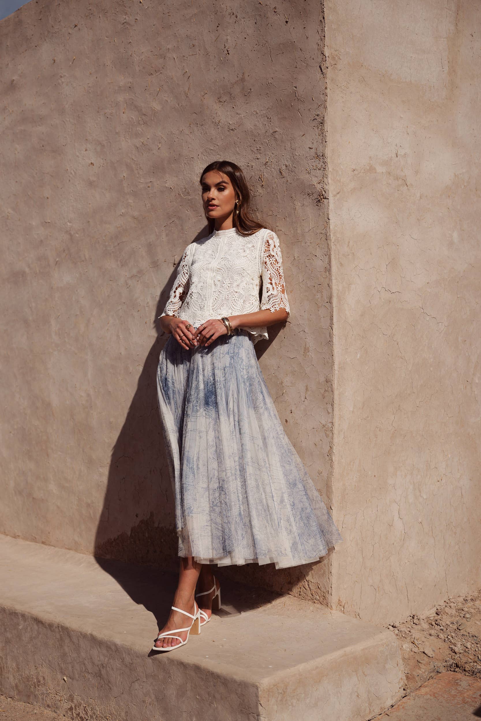 Tulle toile de Jouy Skirt - Out of the Blue