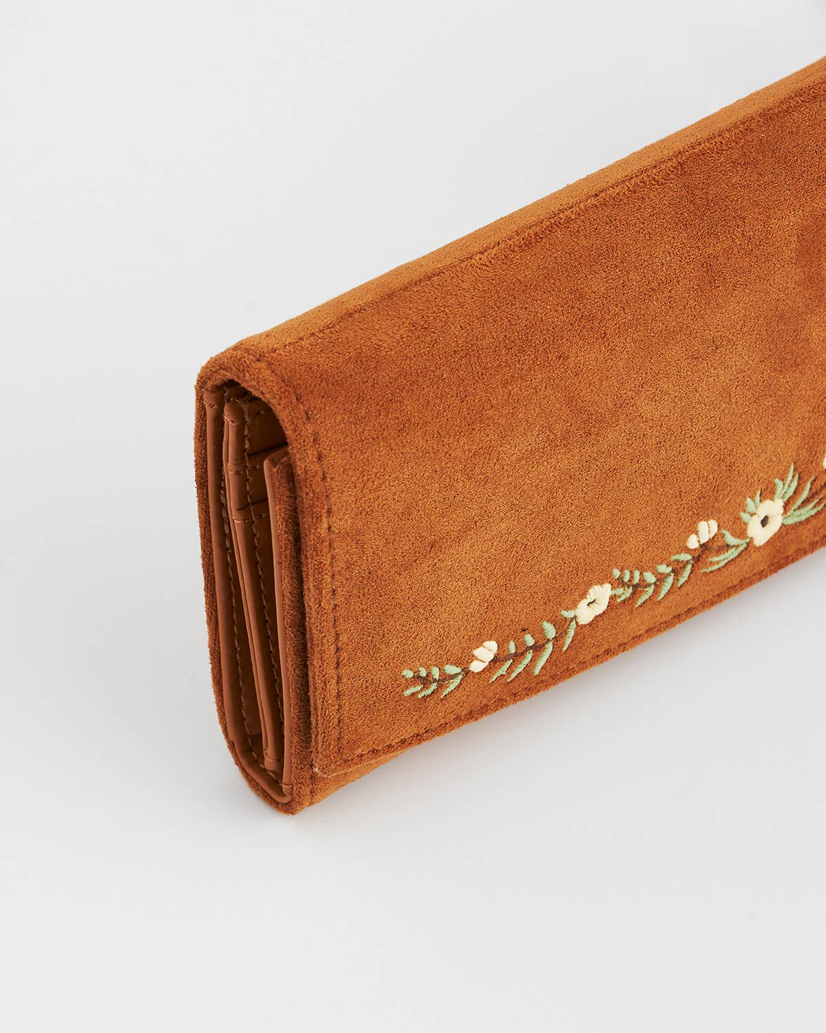 Floral Tan Embroidered Wallet - Out of the Blue