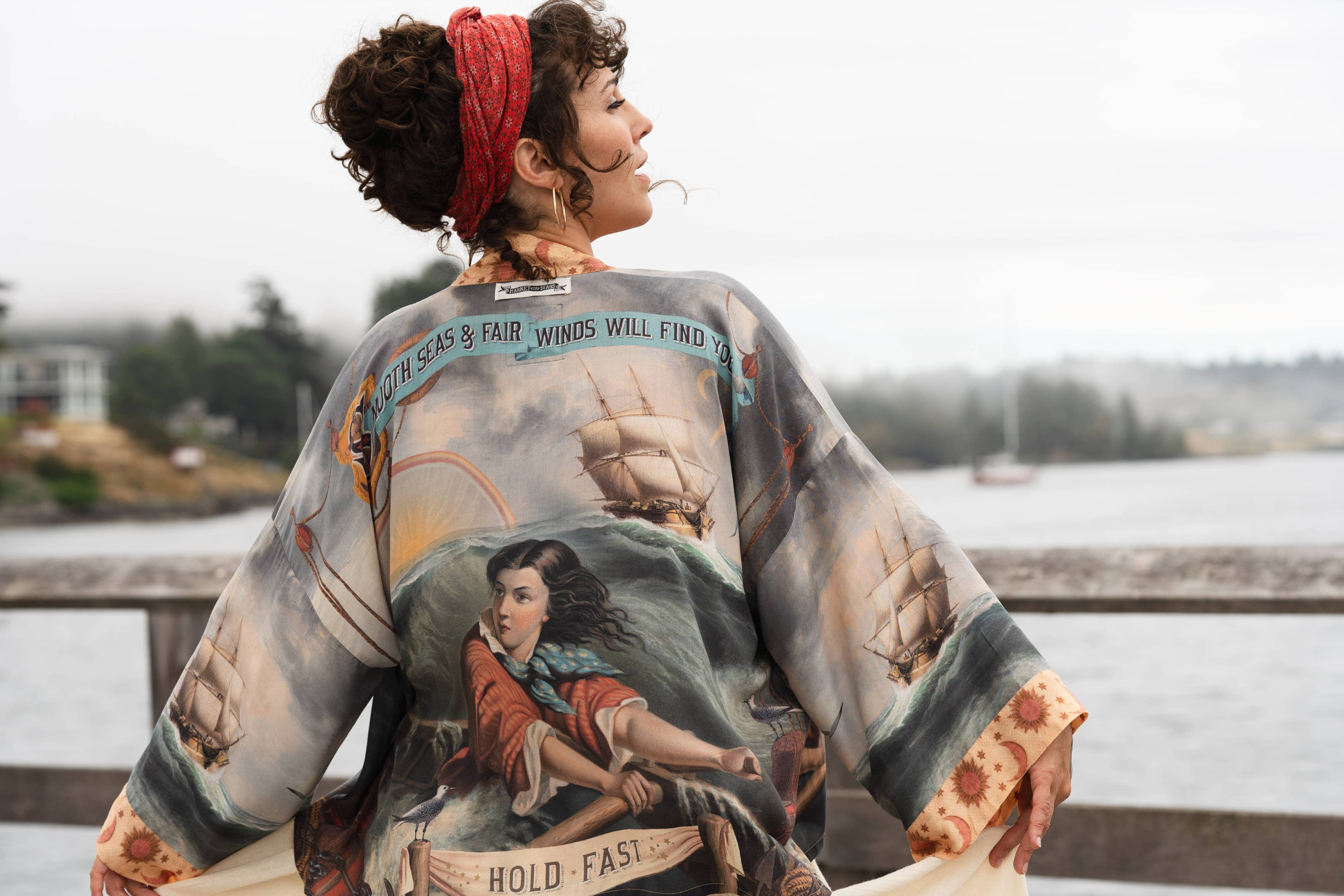 Hold Fast Pixie Duster Cropped Kimono w/ Boat, Rainbow - Out of the Blue