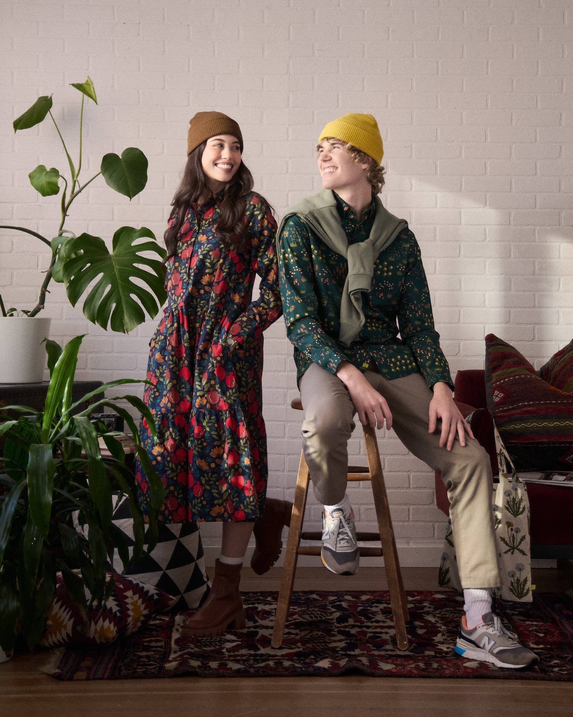 Pomegranates Printed Flared Pocket Shirt Dress - Out of the Blue