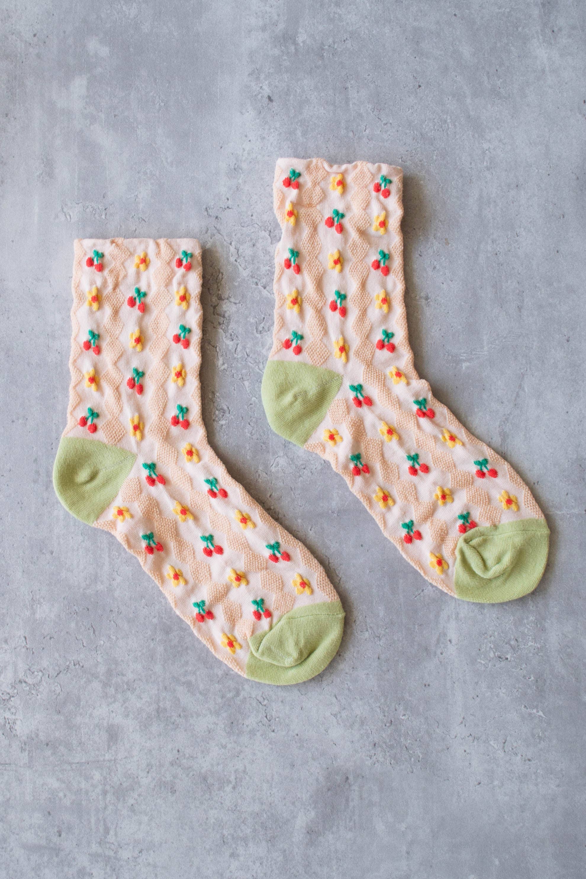 Women's Cherry Floral Pattern Socks - Out of the Blue