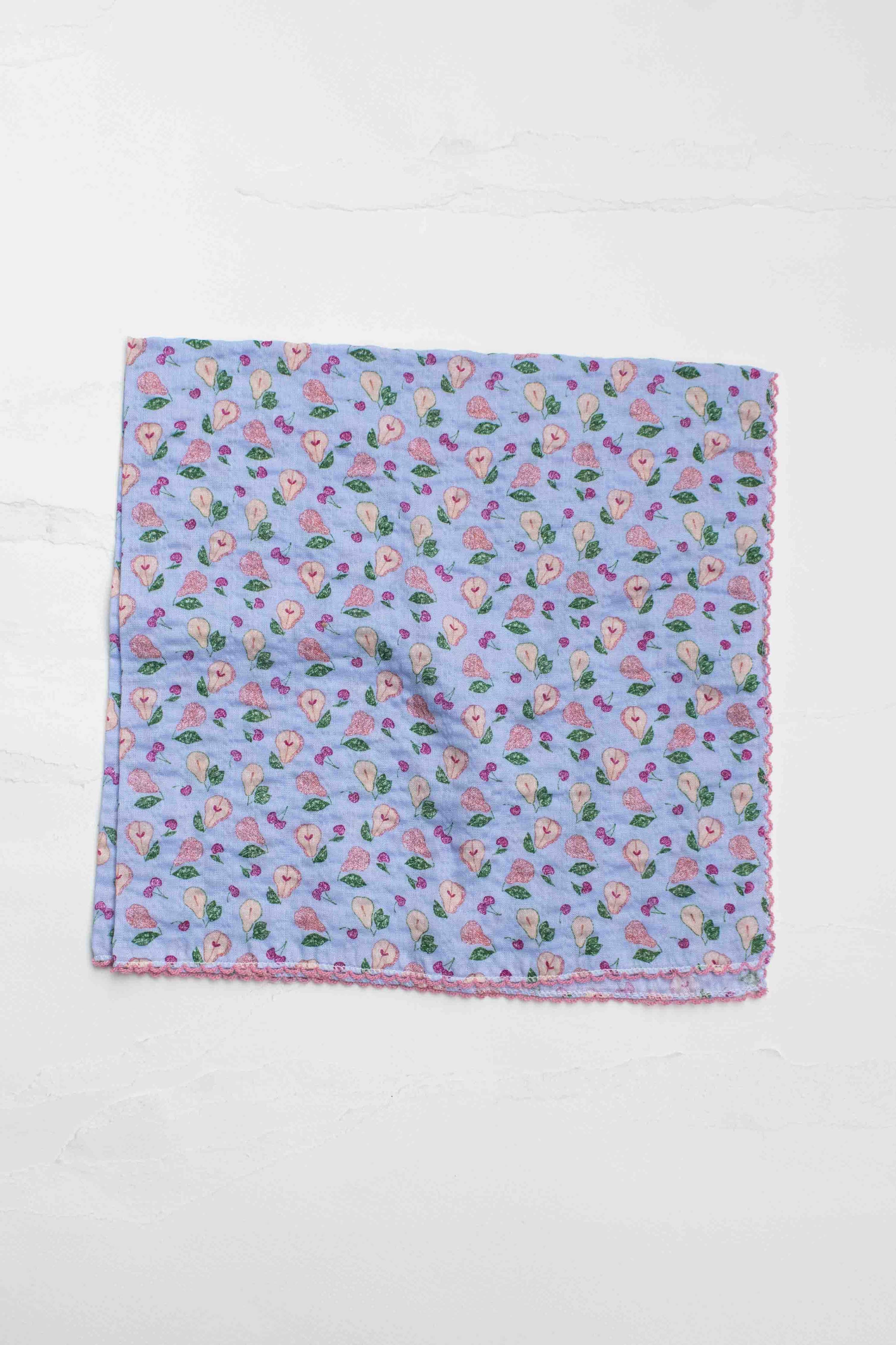 Vintage Pear & Cherry Print Cotton Scarf - Out of the Blue