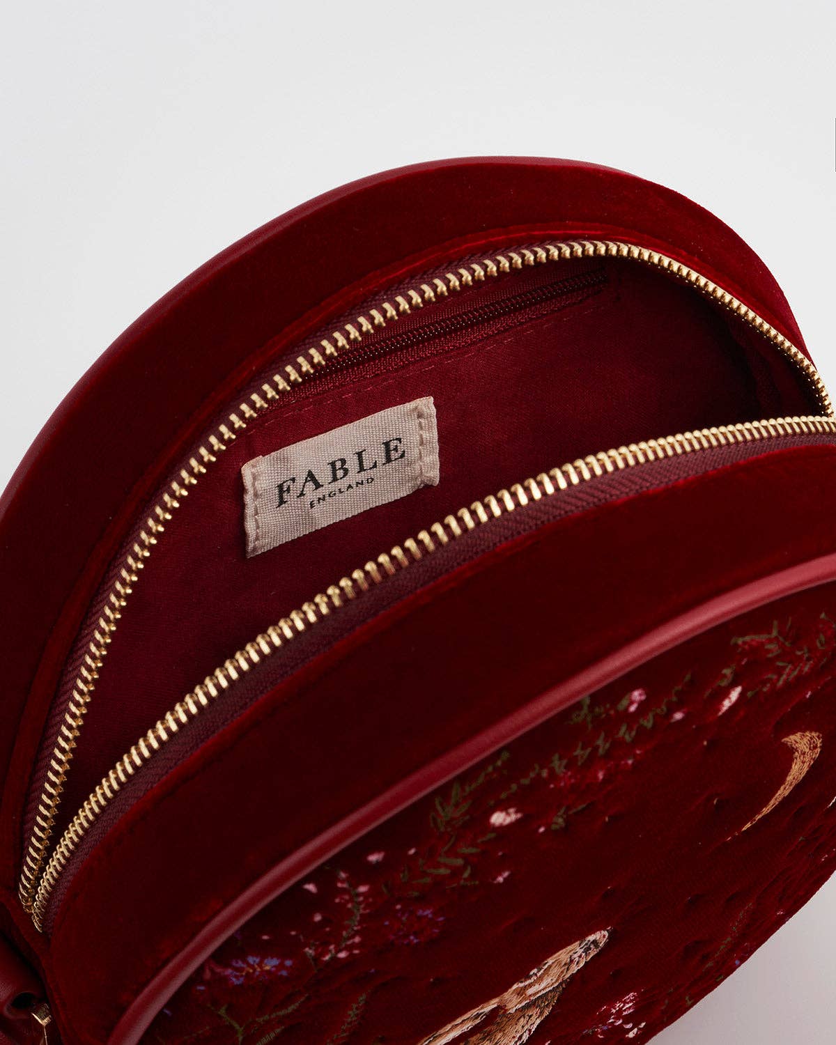 Star Gazing Rabbit Red Embroidered Circle Bag - Out of the Blue