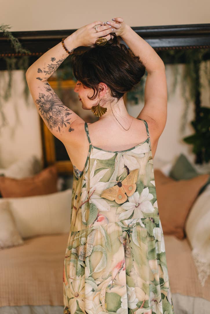 Fleur De Soleil Bohéme Maxi Slip Dress w Florals & Butterfly - Out of the Blue