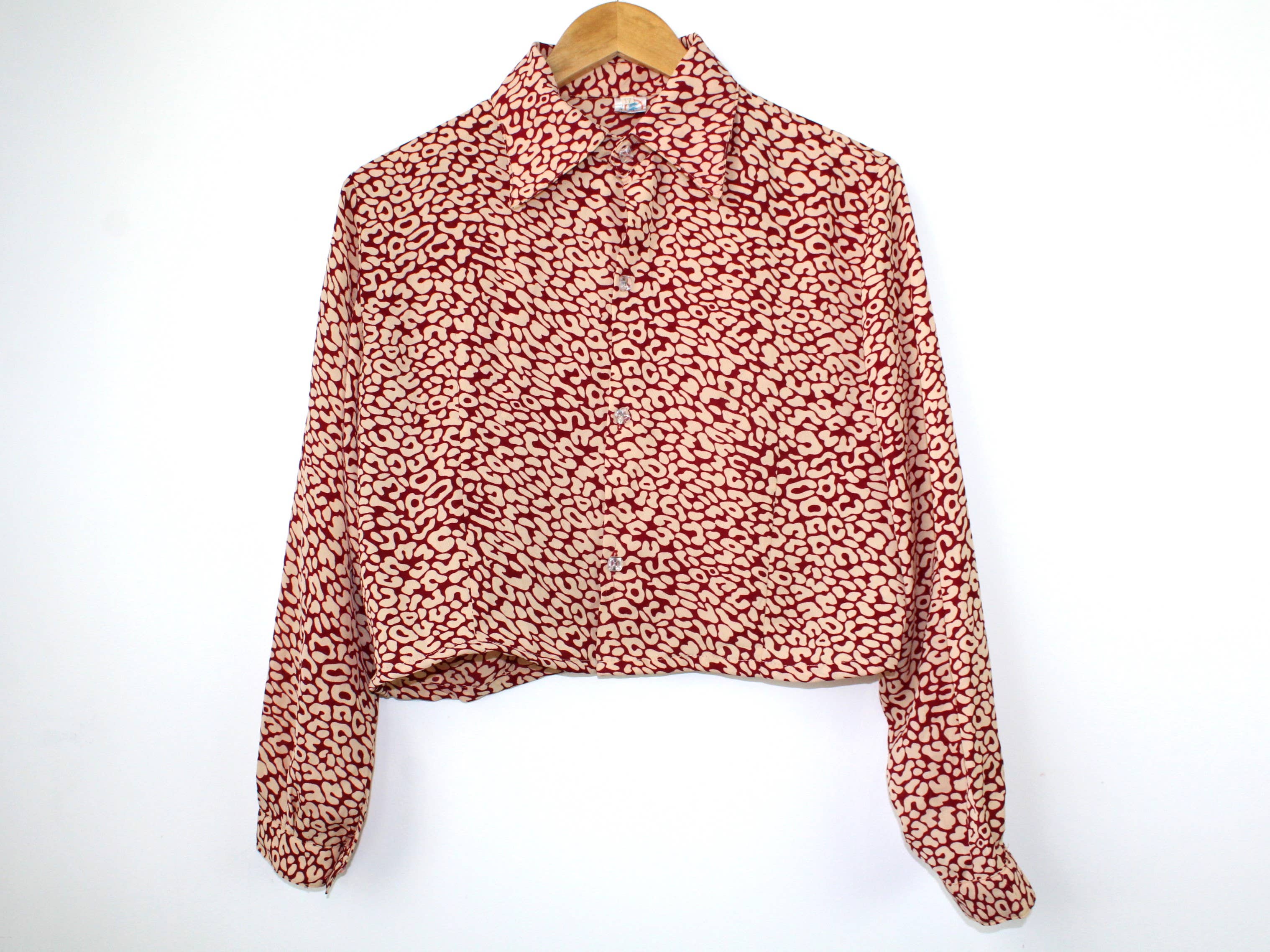 Upcycled Top - Long-Sleeve Cropped Blouse: S/M - Out of the Blue