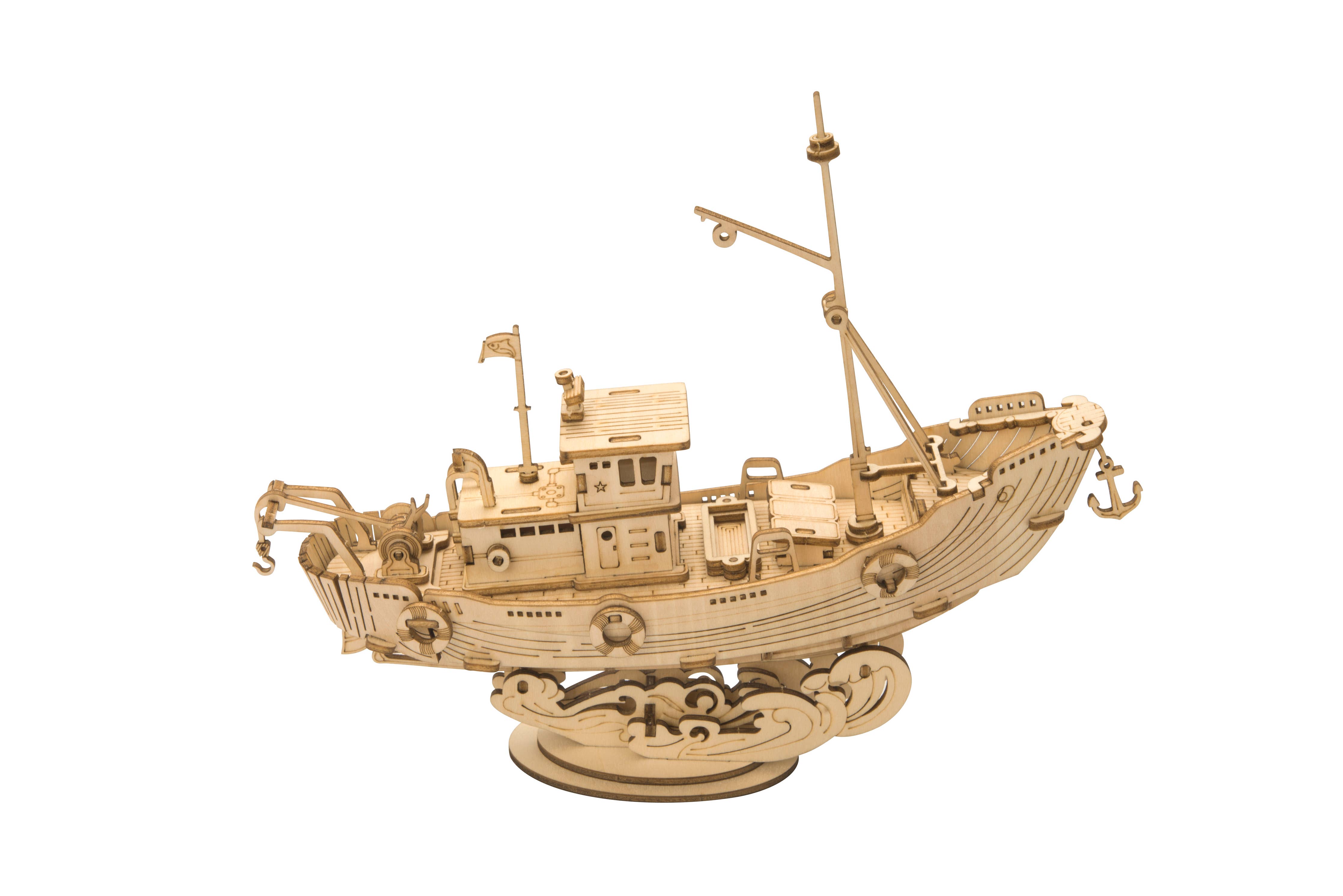 3D Laser Cut Wooden Puzzle: Fishing Ship