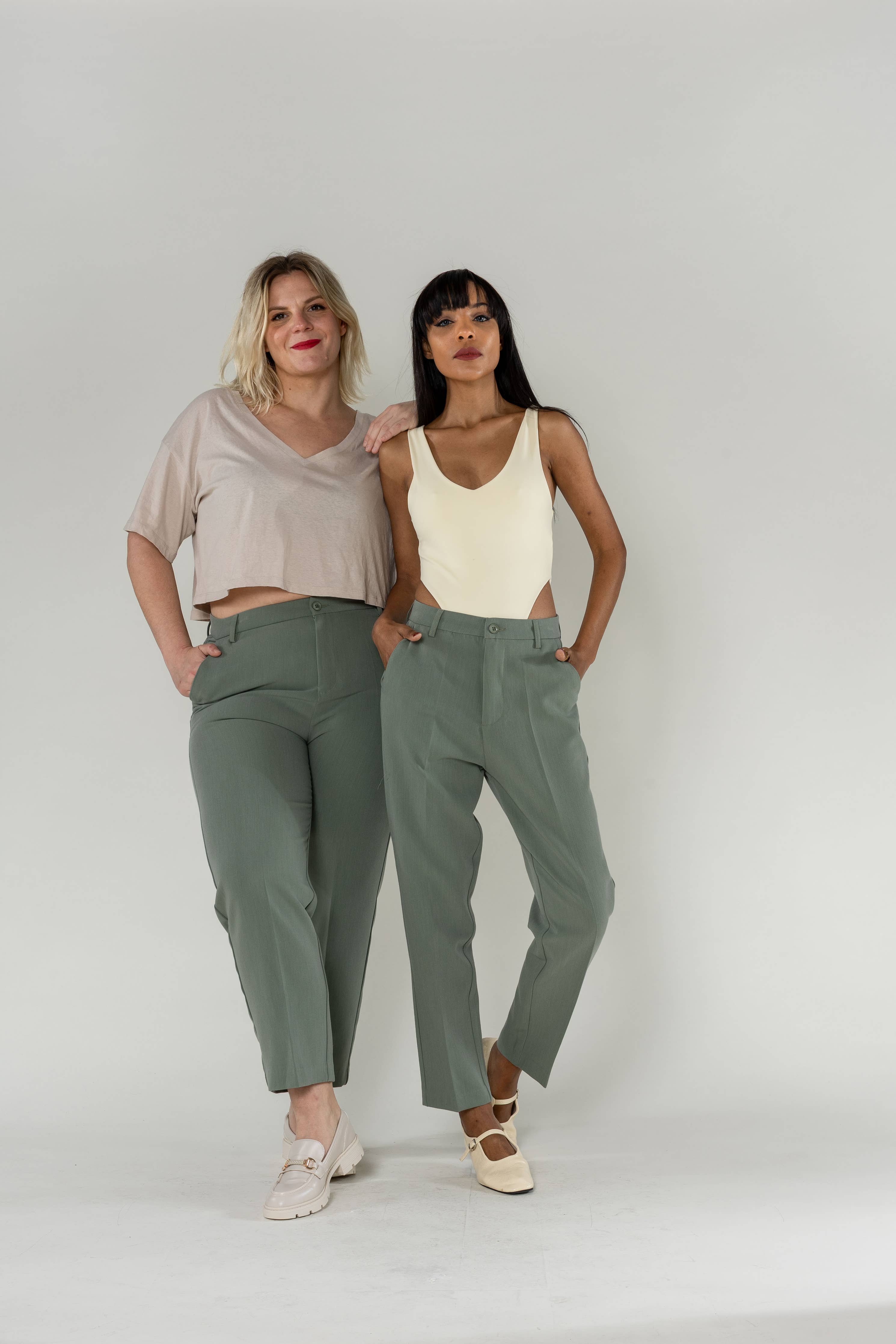 Women's high-waisted cigarette suit pants D002 - Out of the Blue