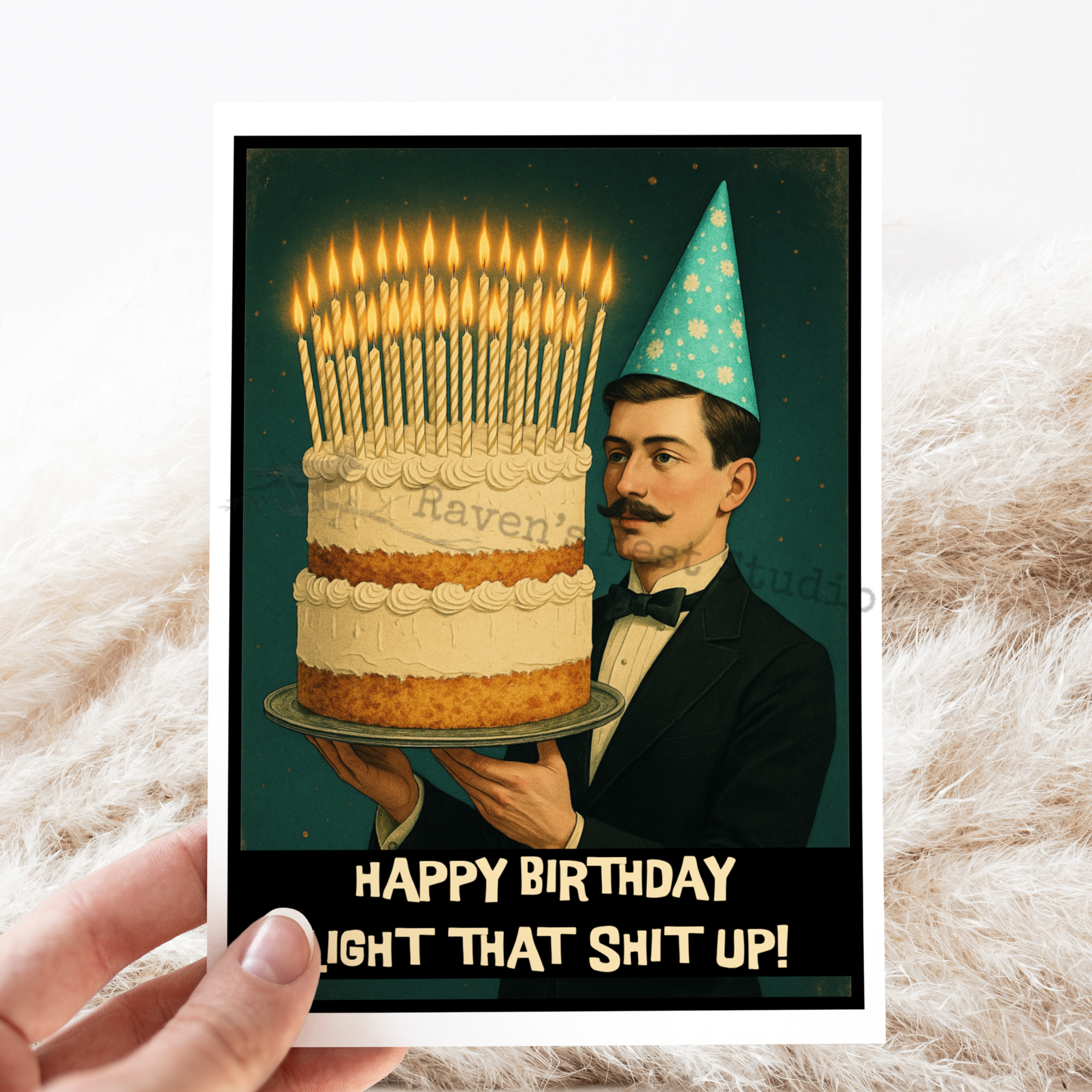 Large  Cake.Birthday Card - Out of the Blue