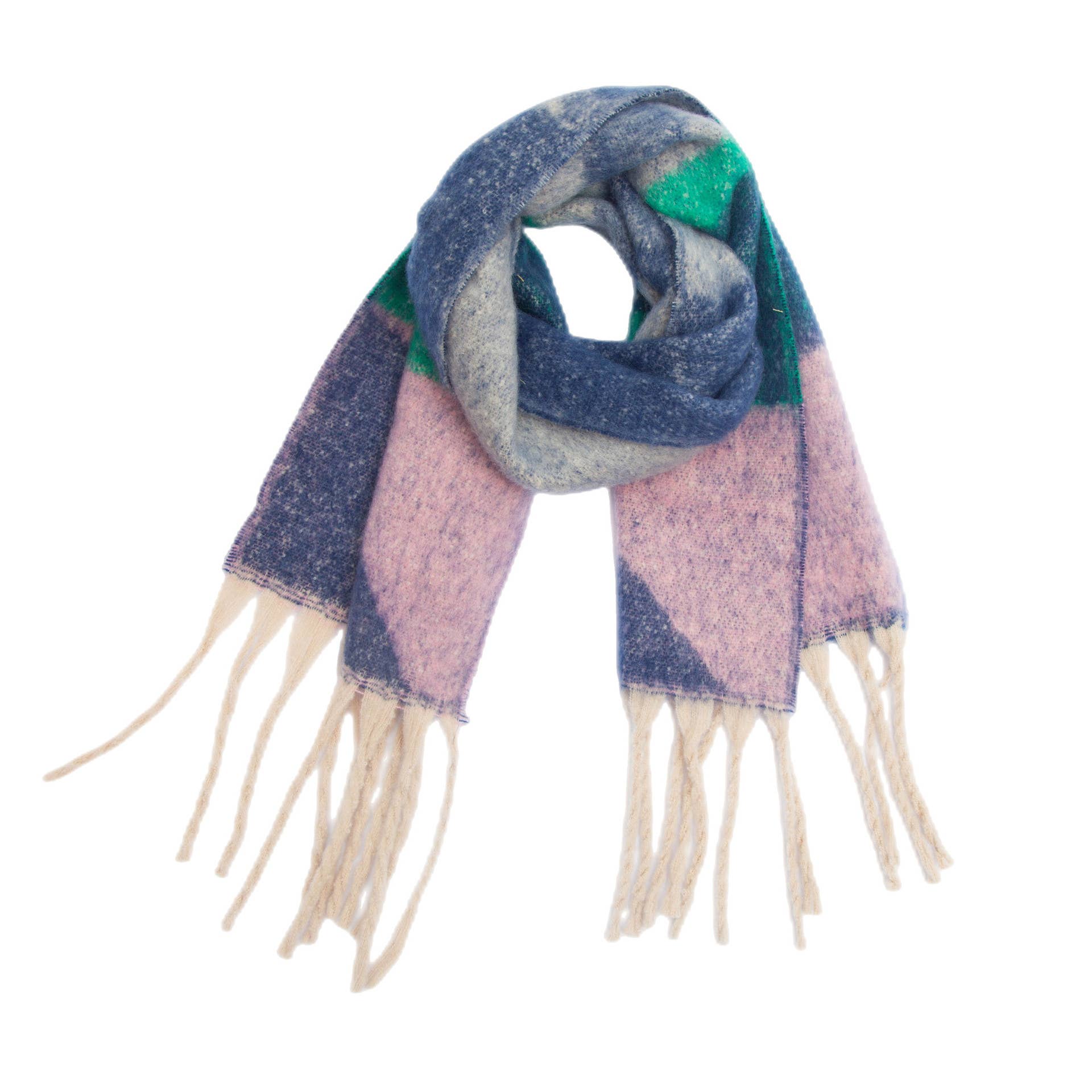 Chunky Abstract Fleece Scarf with Tassel