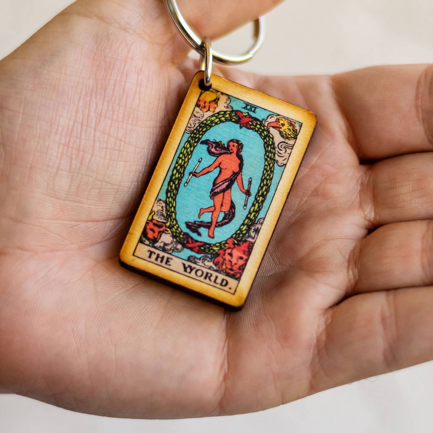 Tarot - 21 - The World Full Color Wooden Keychain