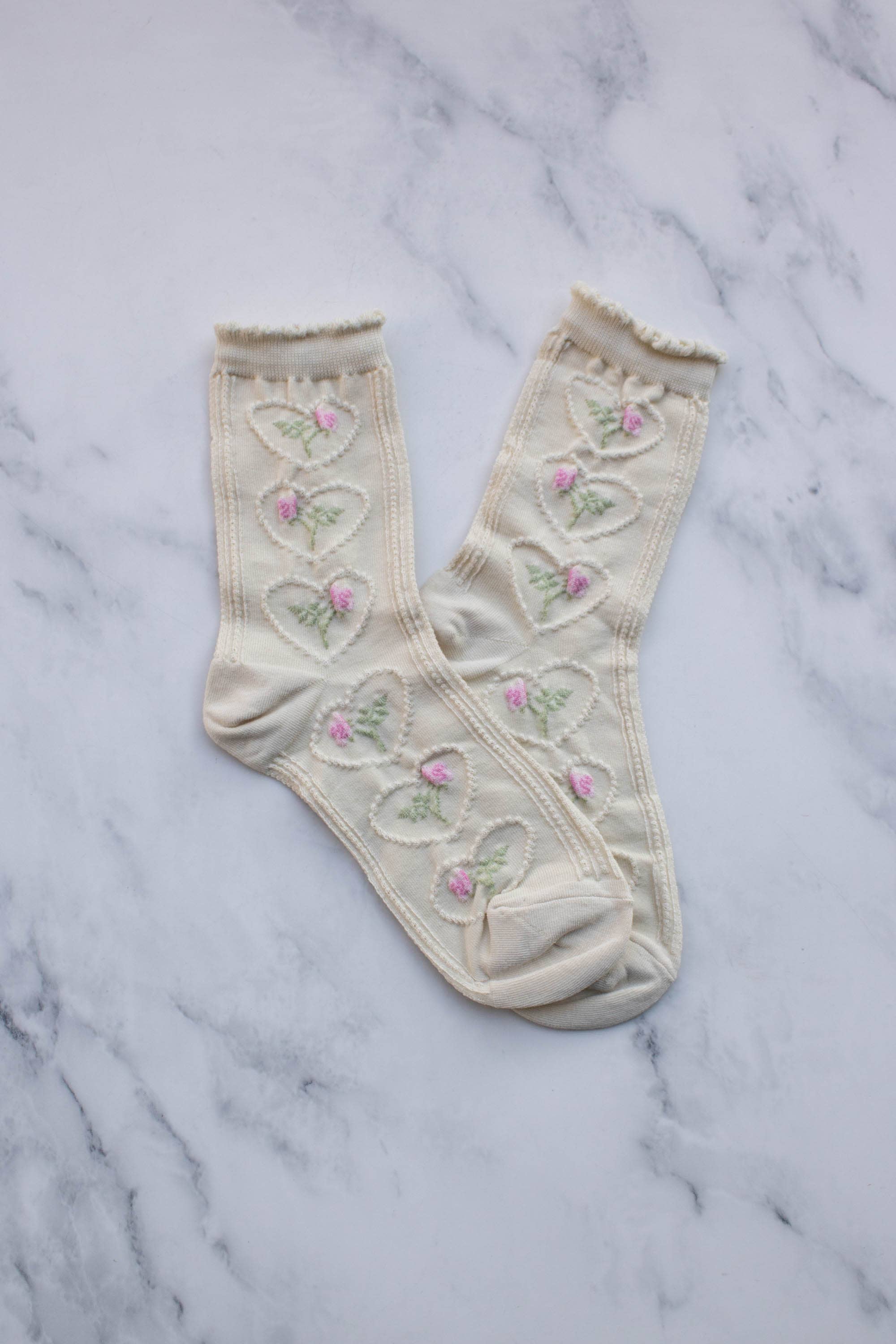 Vintage Rose & Heart Socks - Out of the Blue
