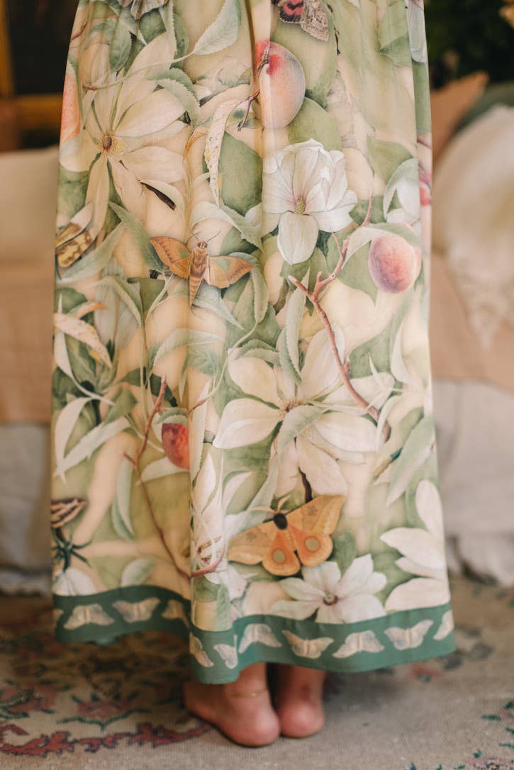 Fleur De Soleil Bohéme Maxi Slip Dress w Florals & Butterfly - Out of the Blue