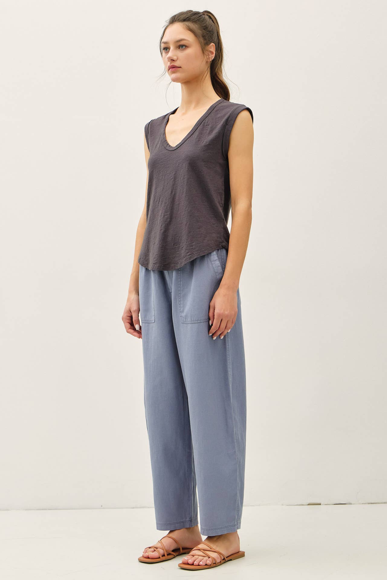 NEW SHADE-BASIC CAP SLEEVE GARMENT DYED TOP - Out of the Blue