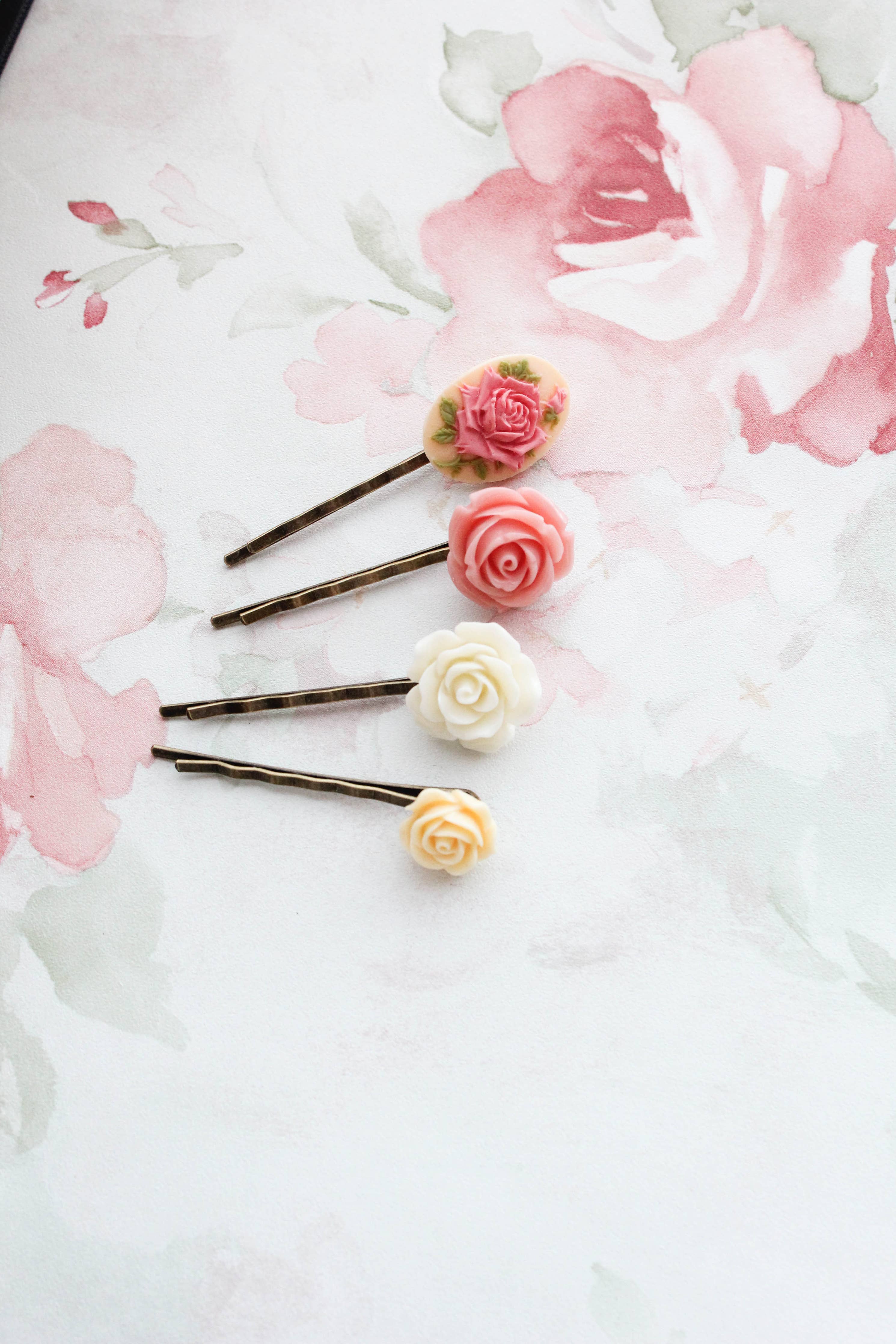 Blush Pink and Yellow Flower Bobby Pins - Out of the Blue