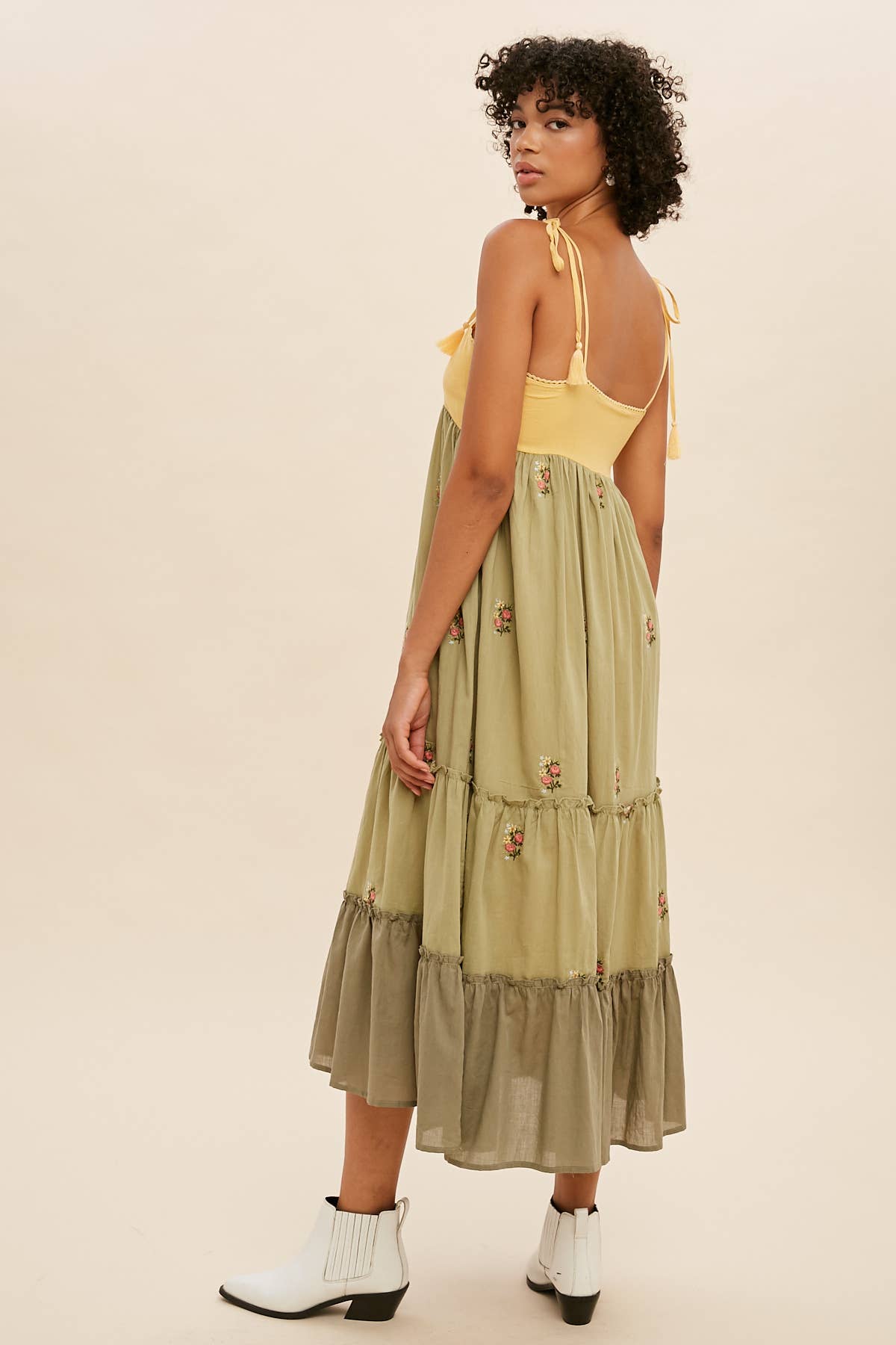 COLOR BLOCK TIERED MIDI DRESS - Out of the Blue