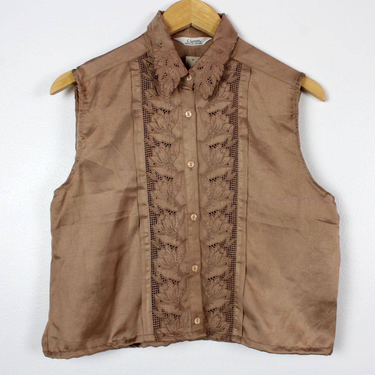 Upcycled Top - Sleeveless Cropped Button-Up Blouse - Out of the Blue