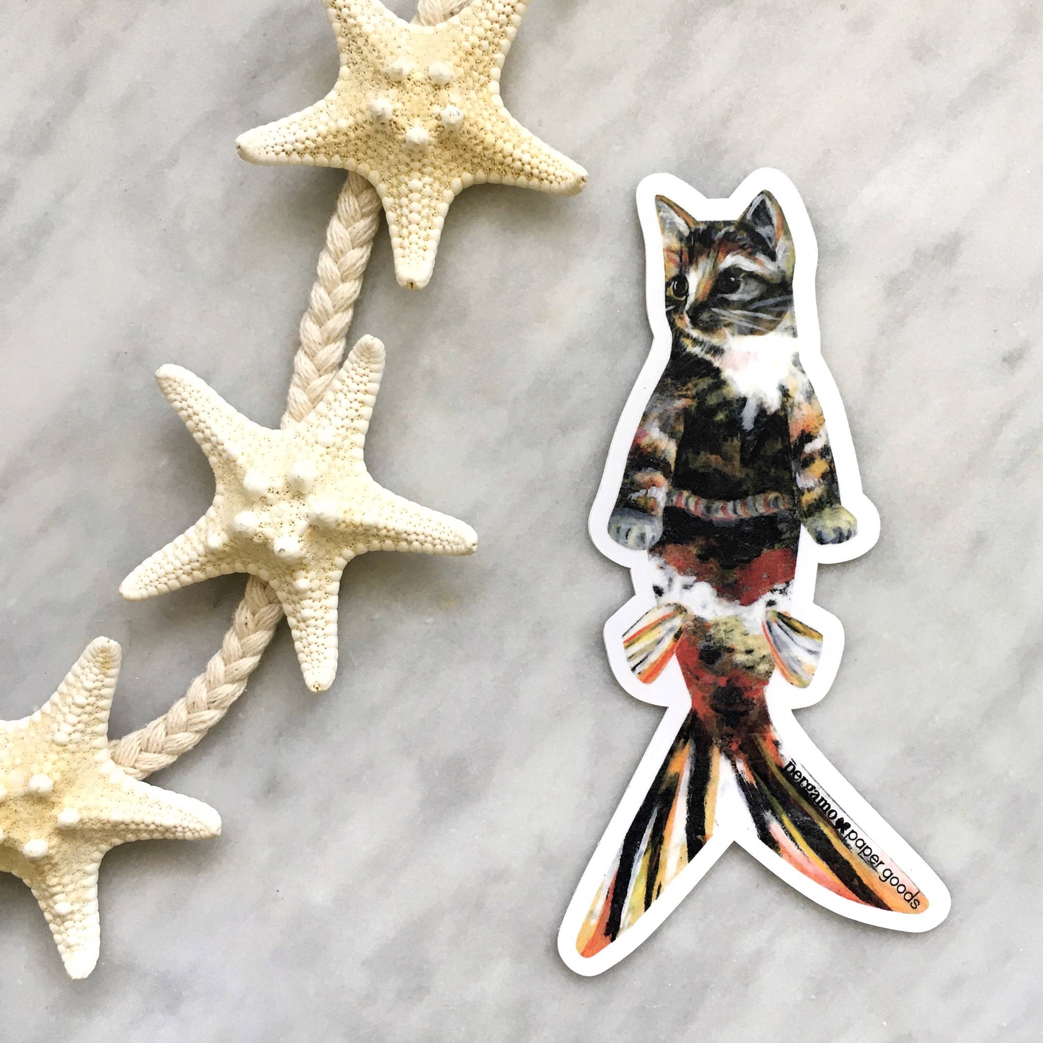 Orange Cat Mermaid Vinyl Sticker - 4"