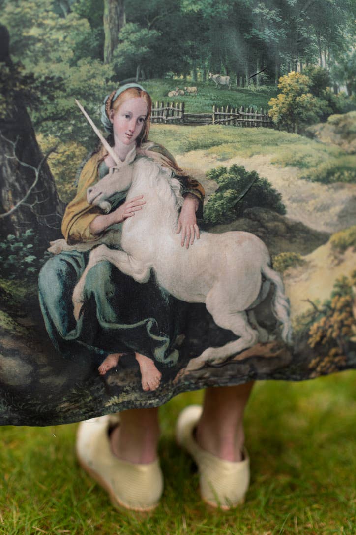The Mythmaker Opera Duster Kimono Robe w Landscape & Unicorn - Out of the Blue