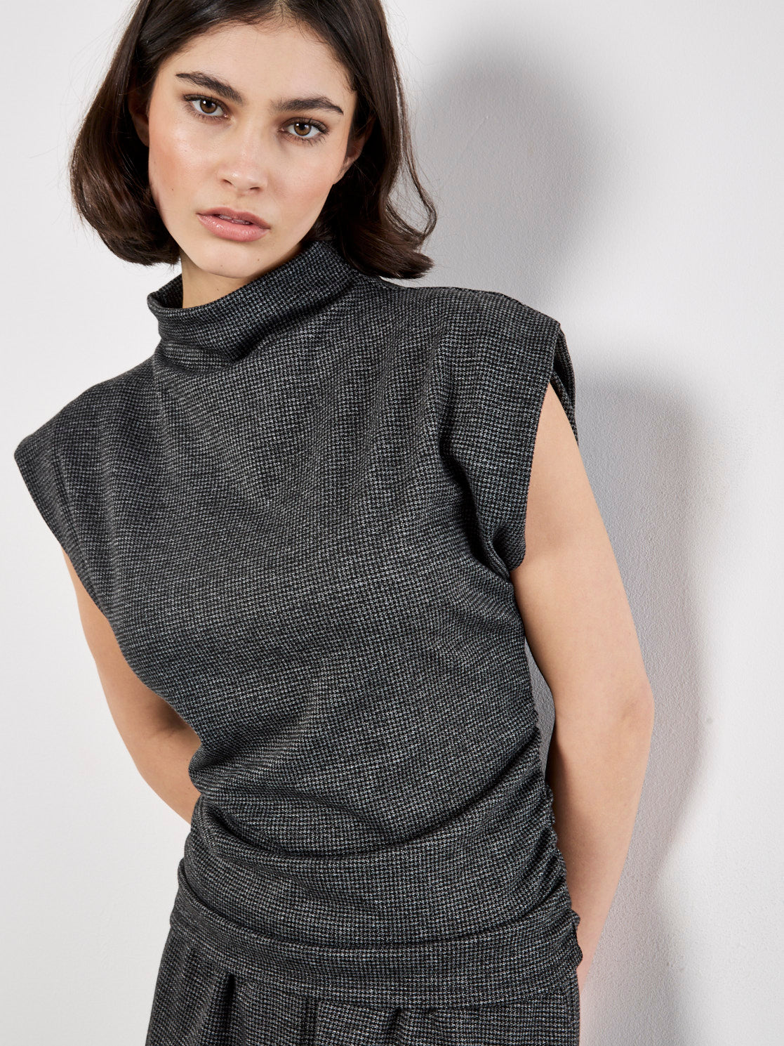 Houndstooth Ruched Top