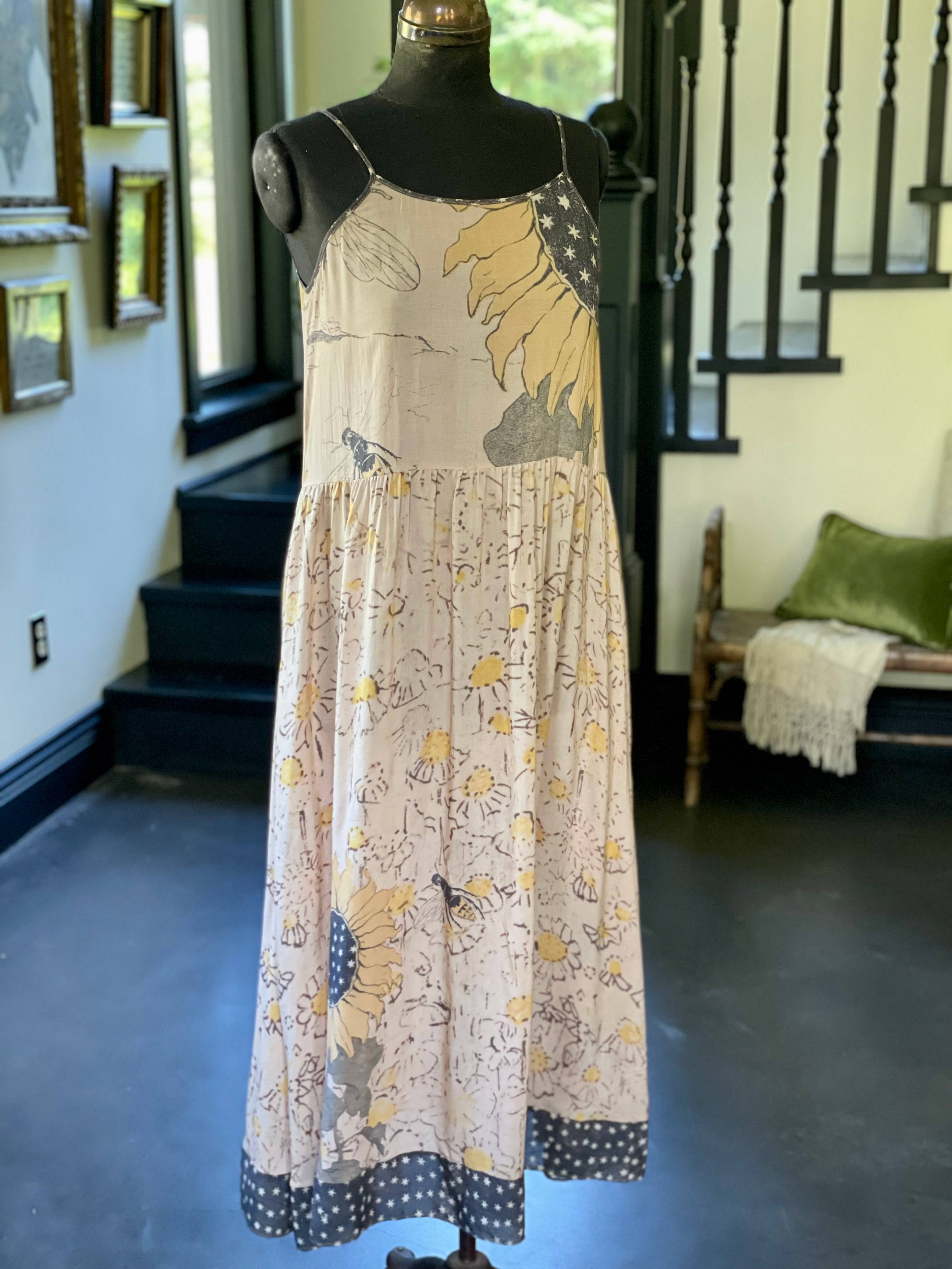 Milk & Honey Bohéme Slip Dress with Bees and Sunflowers - Out of the Blue
