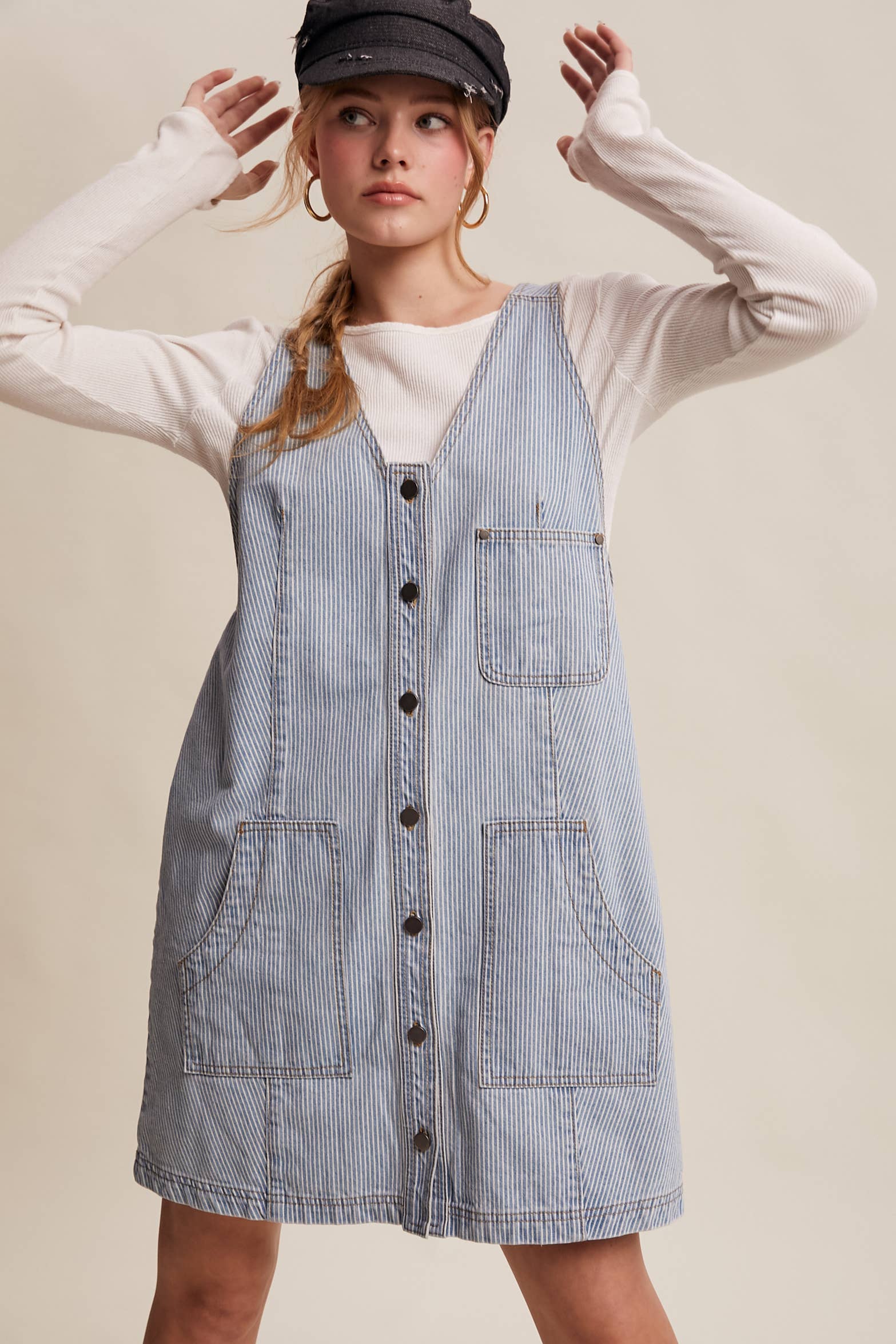 Striped Denim Button-Front Mini Dress LD1591 - Out of the Blue