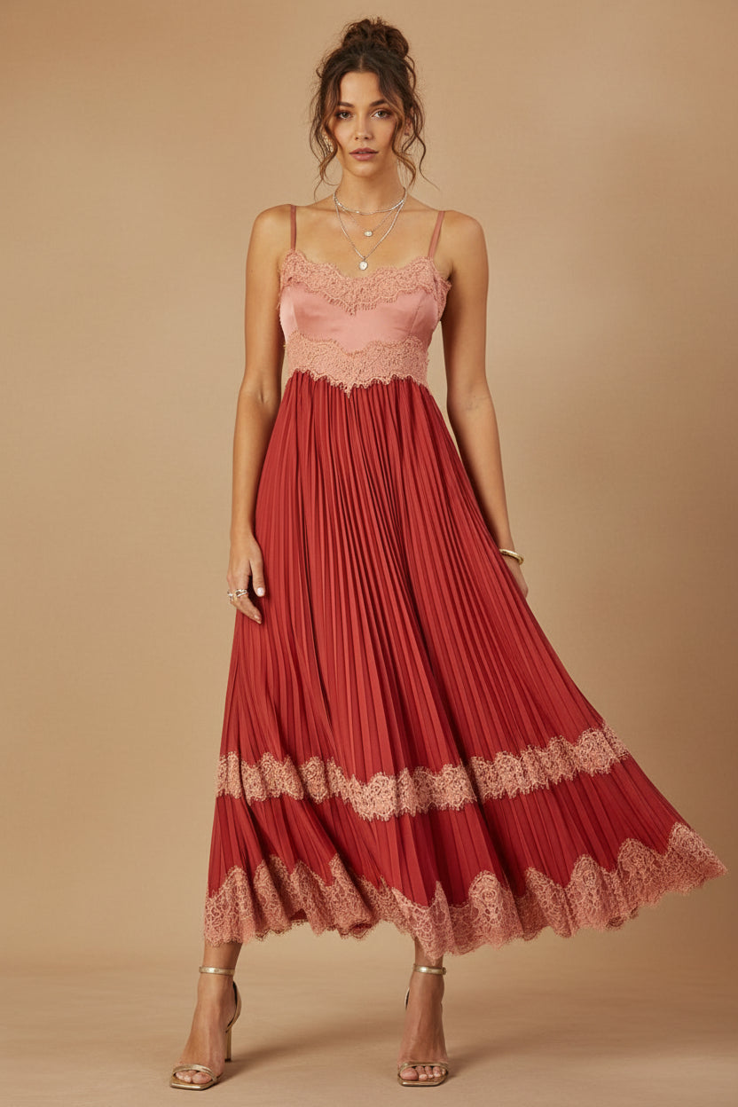 Saylor Colorblock Pleated Midi Dress - Out of the Blue