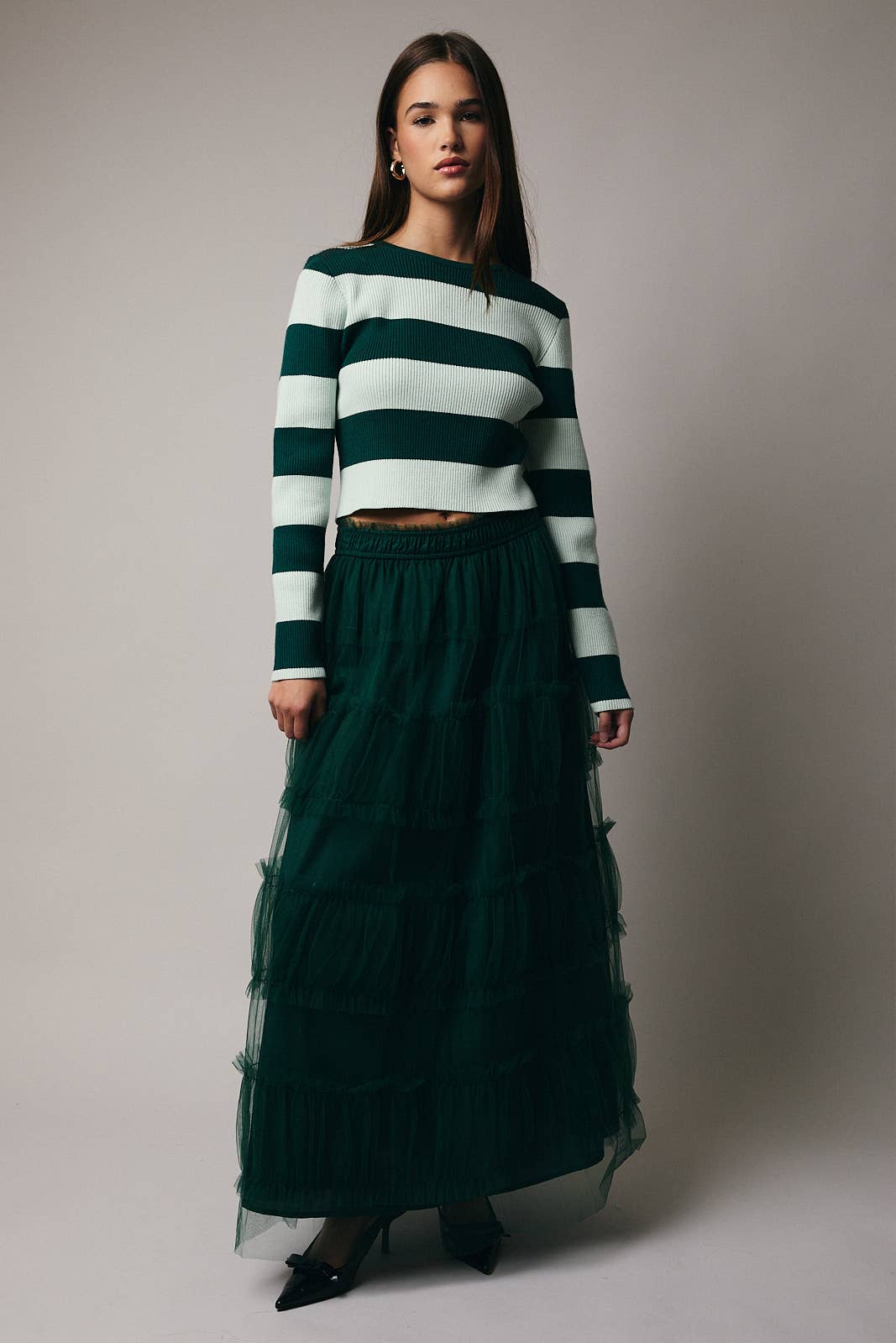 LONG SLEEVE STRIPE RIBBED TOP - Out of the Blue