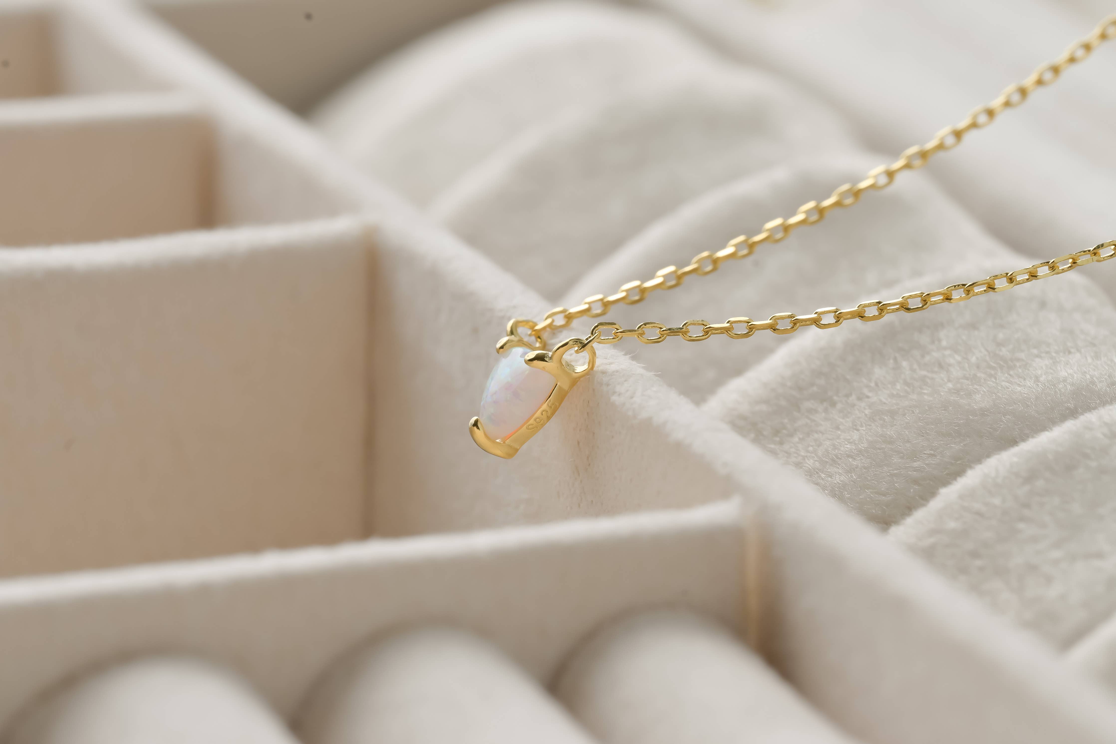 925 Silver Opal Tiny Heart Gold Necklace - Out of the Blue