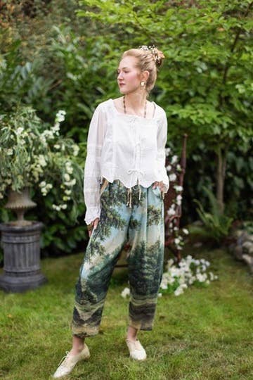 The Mythmaker Linen Crop Artist Pant w/ pastoral landscape - Out of the Blue