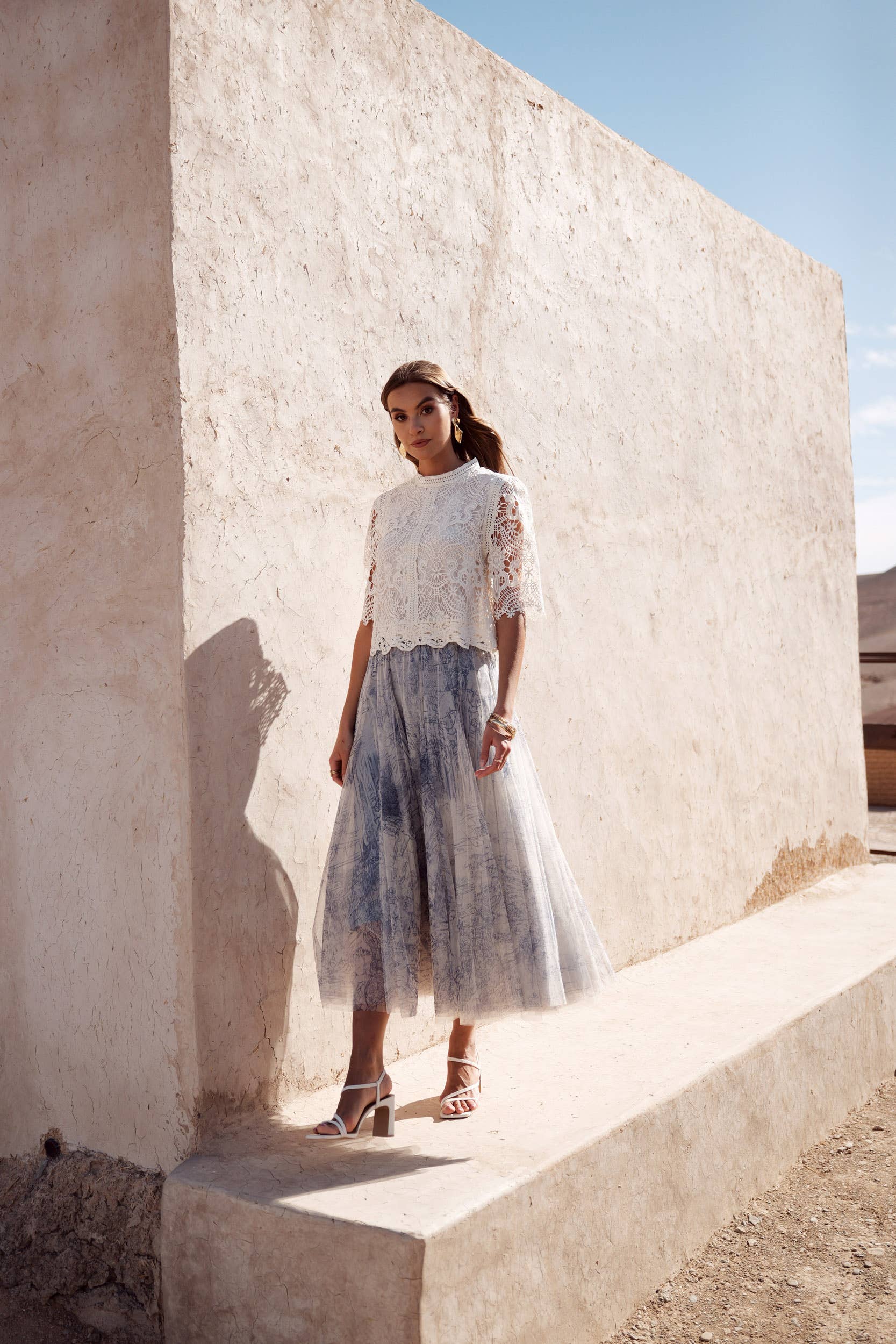 Tulle toile de Jouy Skirt - Out of the Blue