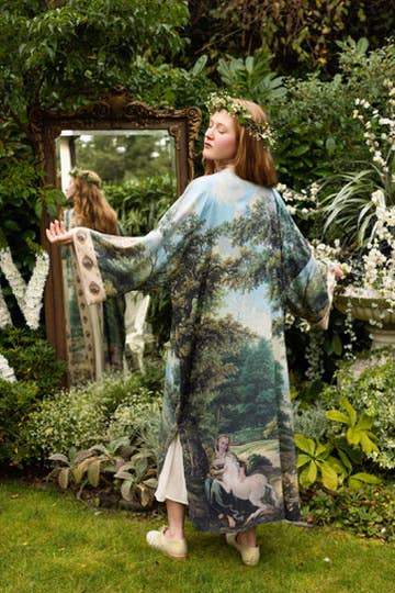The Mythmaker Opera Duster Kimono Robe w Landscape & Unicorn - Out of the Blue